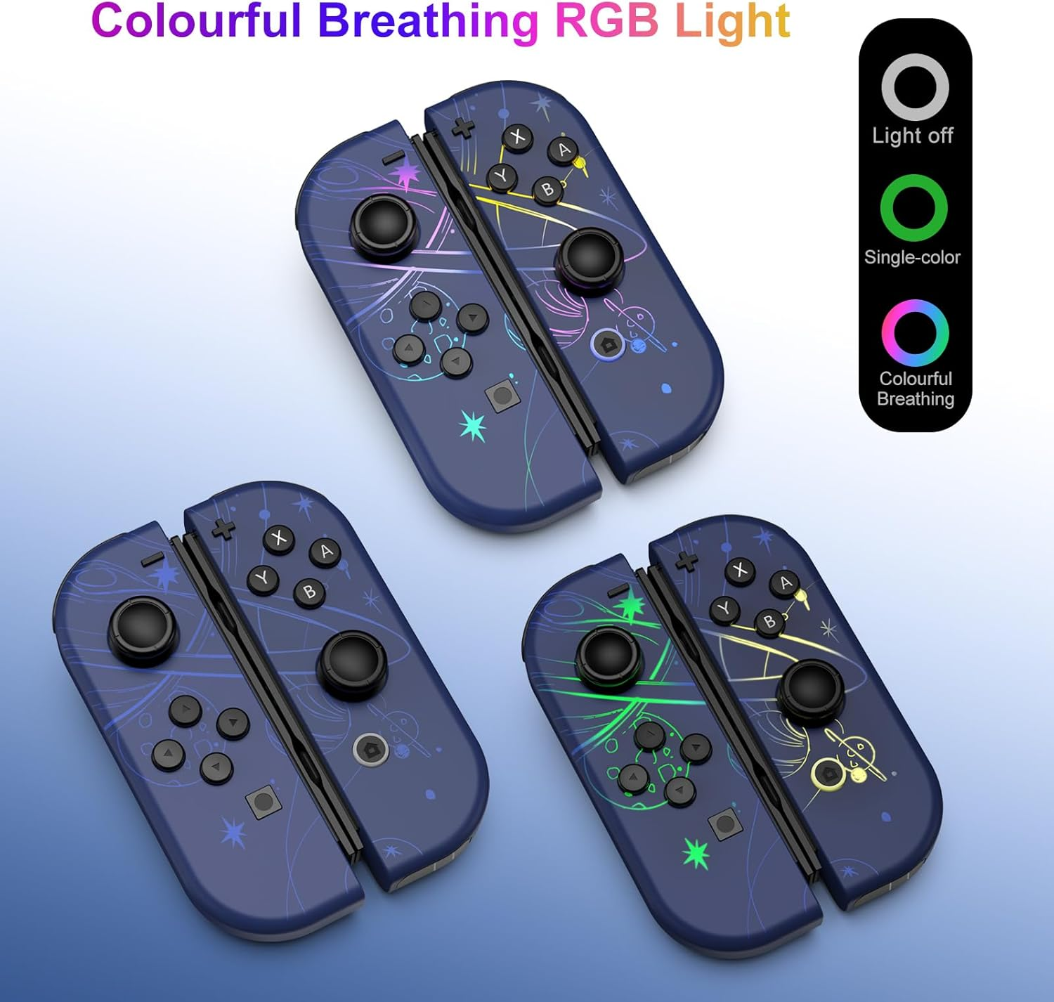 Lungdongquest Wireless Controller Compatible with Switch Oled/Lite, Joypad Replacement for NS Console, Switch Controller with 7 Colors RGB Light Effect（Blue1) image number 5
