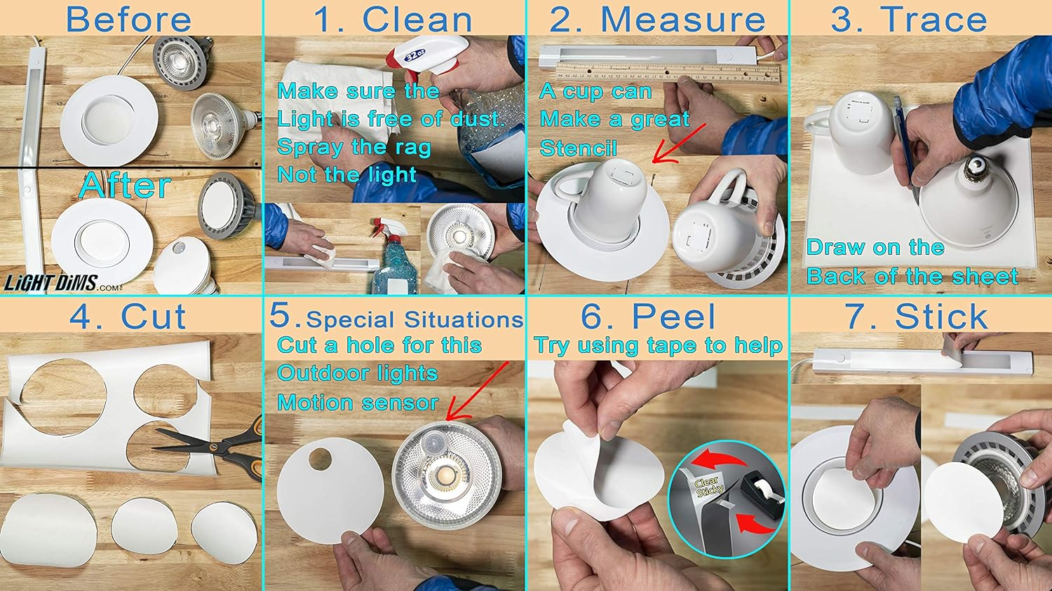 Lightdims White Dims Self Adhesive Dimming/Softening Sheets for Harsh LED Lights 8"X10.5" Size (3 Sheets) Subtle Warm Color & a Free Mystery Gift Sheet (4 Sheets Total). Packaging May Vary image number 1