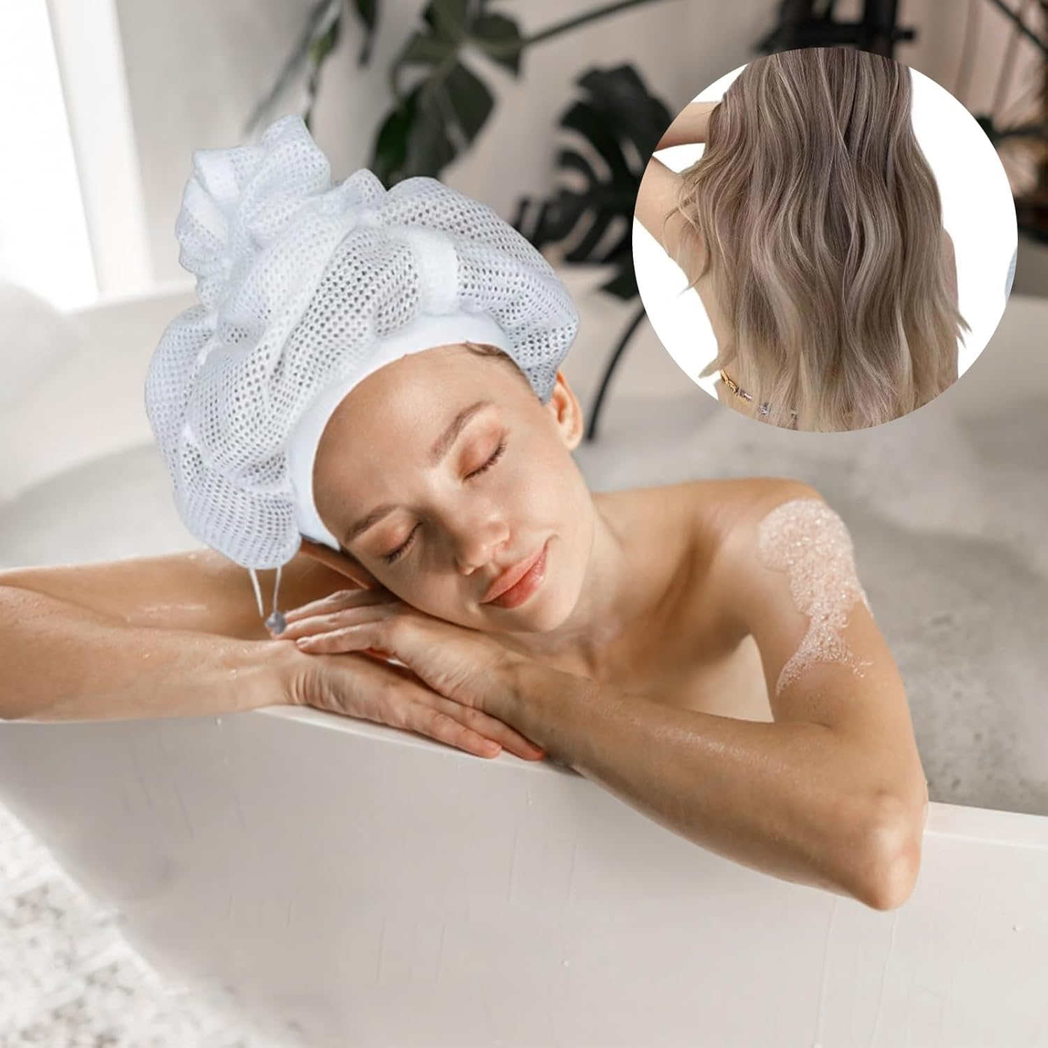 Liuweihui Plopping Net Cap (2 Pieces), Adjustable Hair Drying Cap for Curly Hair, 2024 Updated Plopping Mesh Cap with Cord for Drying Curly Hair(White) image number 4