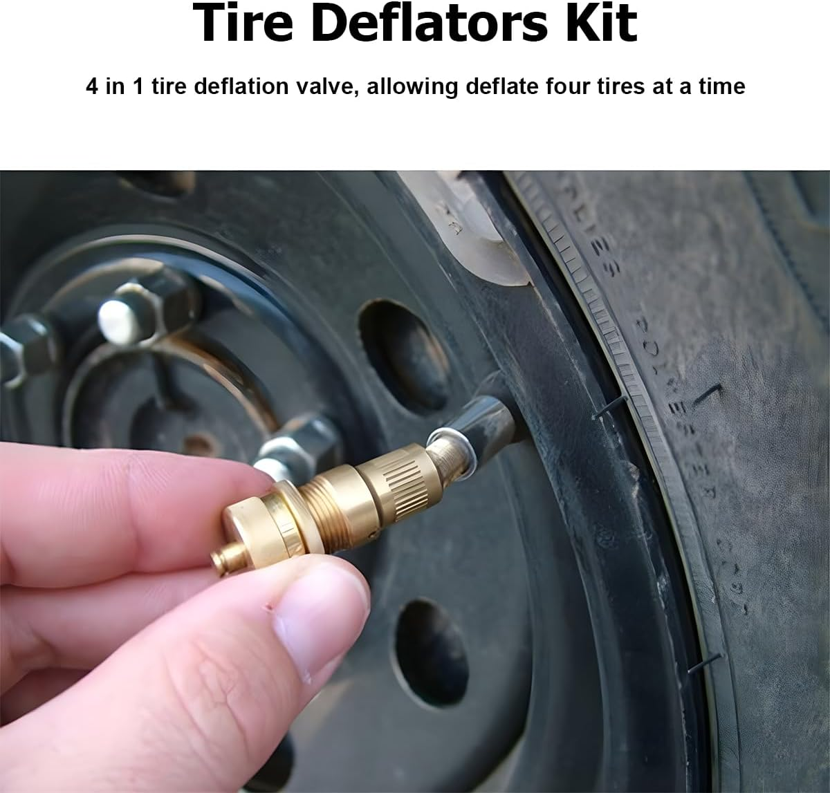Mandark Car Tire Deflator Tool, 4 in 1 Brass Vehicle Air Pressure Deflation Valve Kit, Portable Automotive Tyre Relief Bleeder Set with Valve Caps Keychain, Universal for Offroad Vehicle image number 3