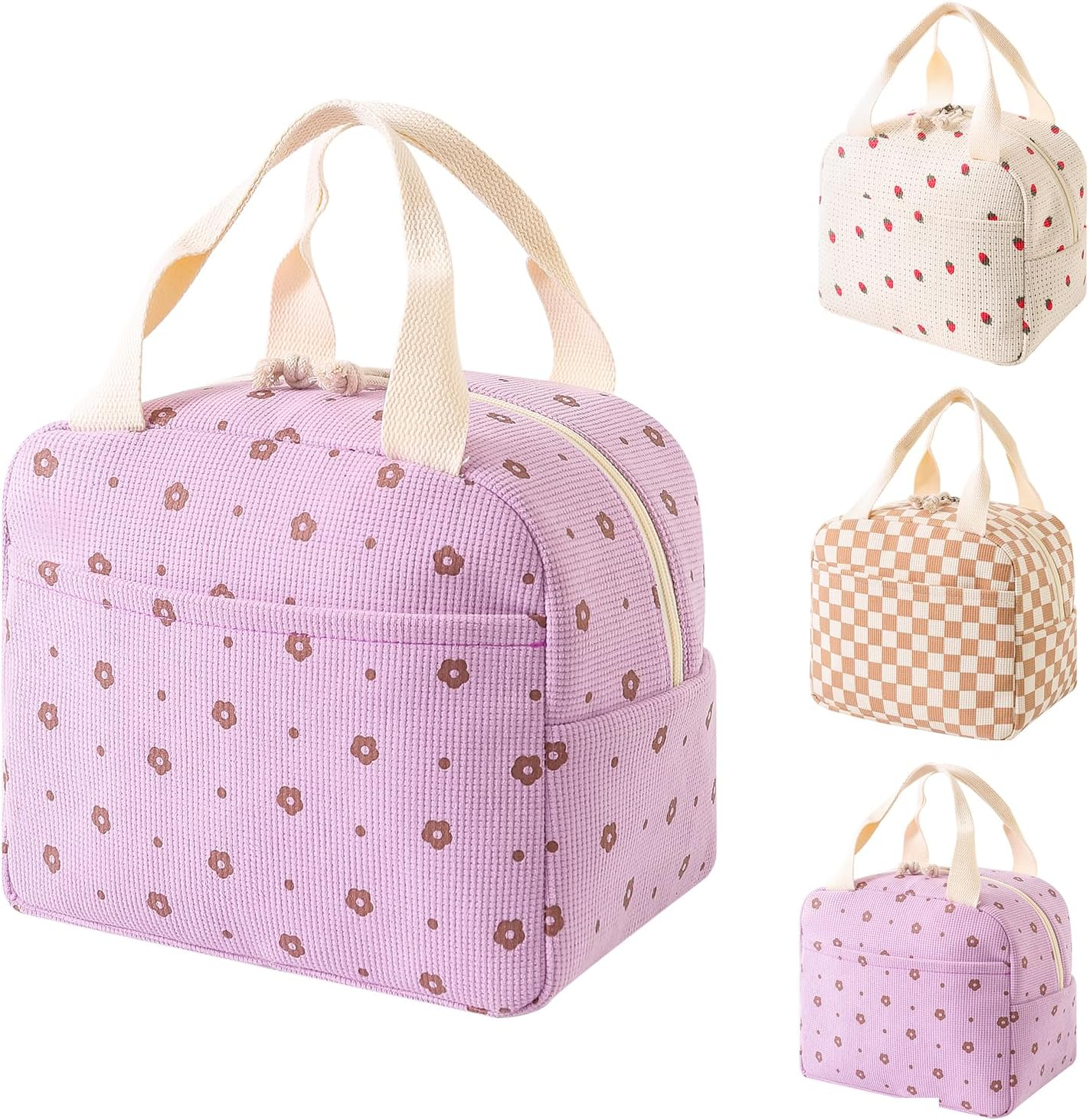 Viiotu Insulated Lunch Bag for Women,Large Lunch Bag with Insulation Aluminum Foil Pearl Cotton for Work, School, Picnic (Strawberry)