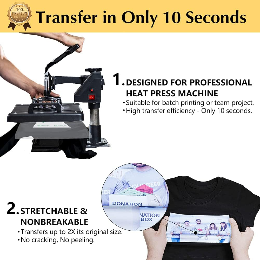 Transourdream Tru-Iron on Heat Transfer Paper for Dark Fabric (20 Sheets, A4, Dark 6.0) T Shirt Transfers Paper for Inkjet Printer Printable Heat Transfer Vinyl for T-Shirts (TRANS-D6-20) image number 1