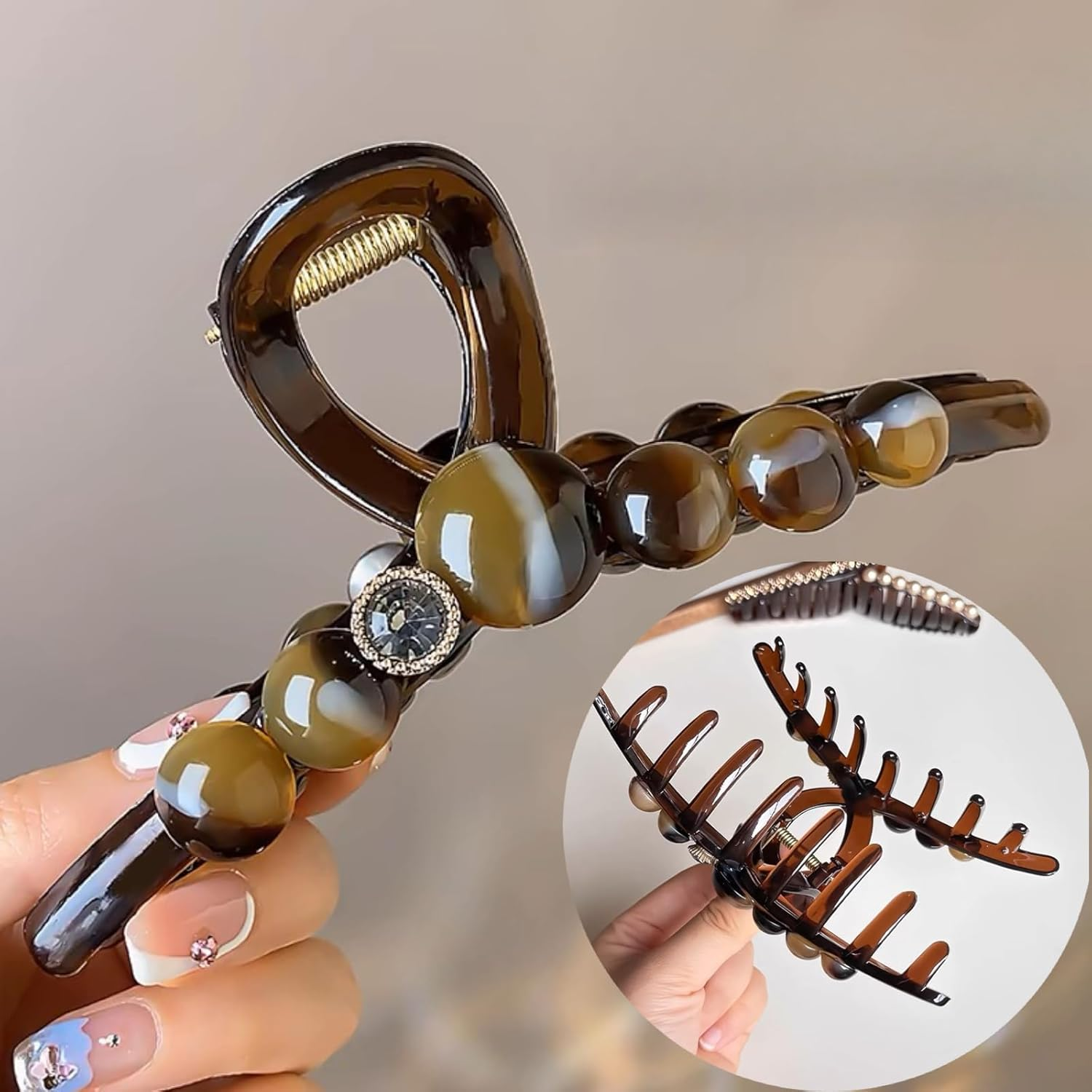 Ypkia Set of 3 Hair Clips Beads Large Hair Clips Women'S Crystal Claw Clips Set Hair Accessories for Women and Girls image number 4