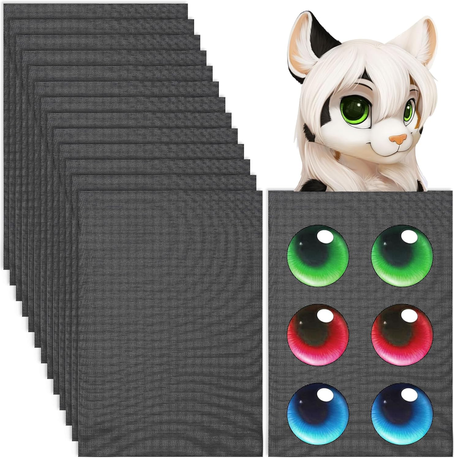 12 Pcs Eye Mesh Waterproof PVC Fursuit Eye Mesh for Cosplay and Therian Masks, 30 X 20 Cm Plastic Canvas for Cat Mask and Fursuit Crafting (Black) image number 1