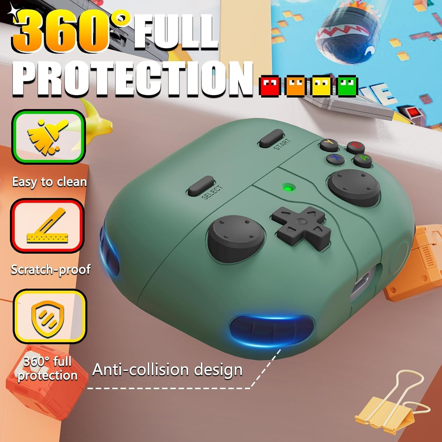 Game Case Compatible with Samsung Galaxy Buds 3 Case & Galaxy Buds 3 Pro Case,With 3D Decompression Button,Soft Silicone Classic Game Player Design Case Cover Green image number 5