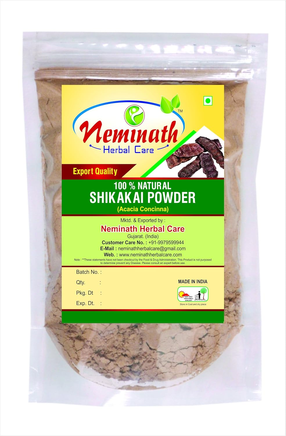 Organic Shikakai Powder Natural 100% Pure (ACACIA CONCINNA) Powder for GORGEOUS HAIRS NATURALLY by Neminath Herbal Care (100G) image number 5