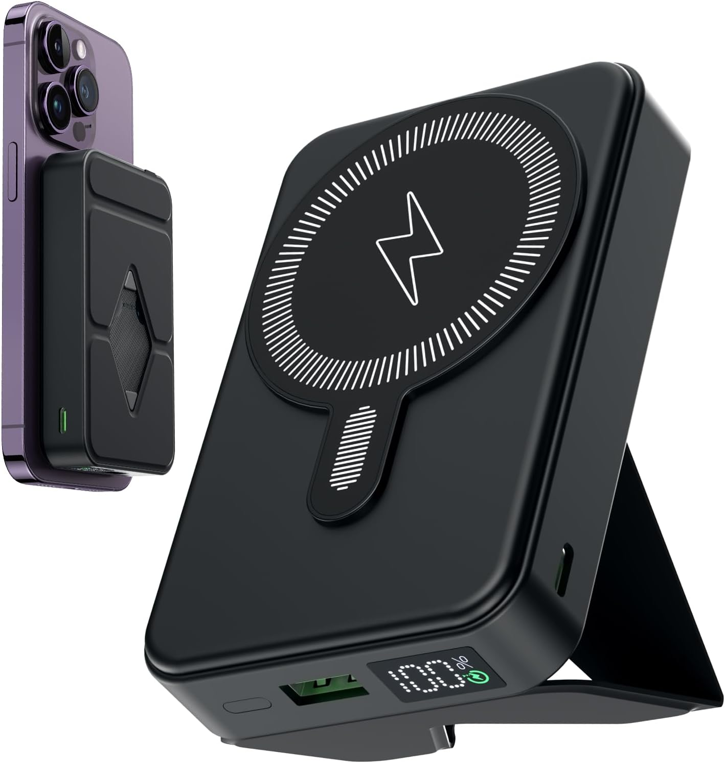 Magnetic Power Bank, Magsafe Power Bank 10000Mah Foldable Kickstand Magnetic Wireless Portable Charger for Battery Pack- and USB-C for Iphone 14/13/12 Series(10000Mah) image number 5