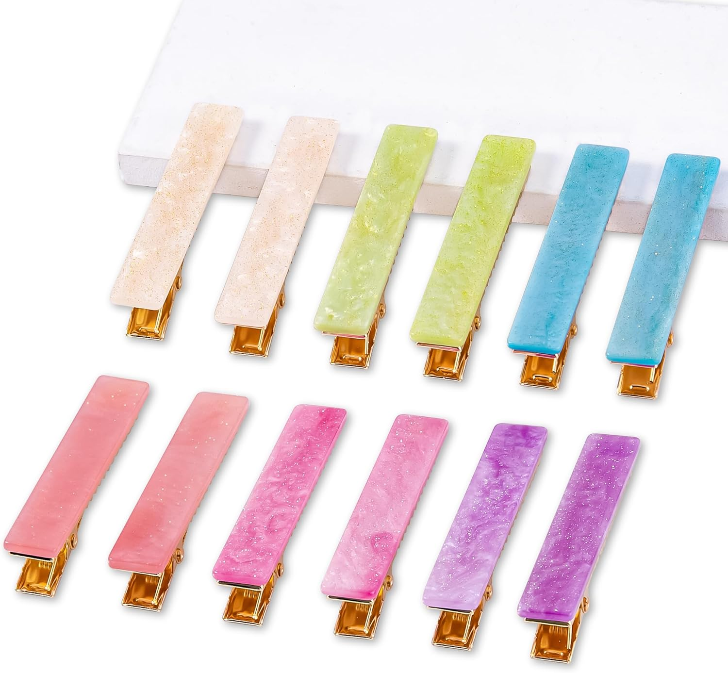 Cptots 12 PCS Acrylic Resin Alligator Barrettes for Women Small Cute Clips for Thick Thin Hair Fashion Decorative Accessories,Sparkling Multicolor