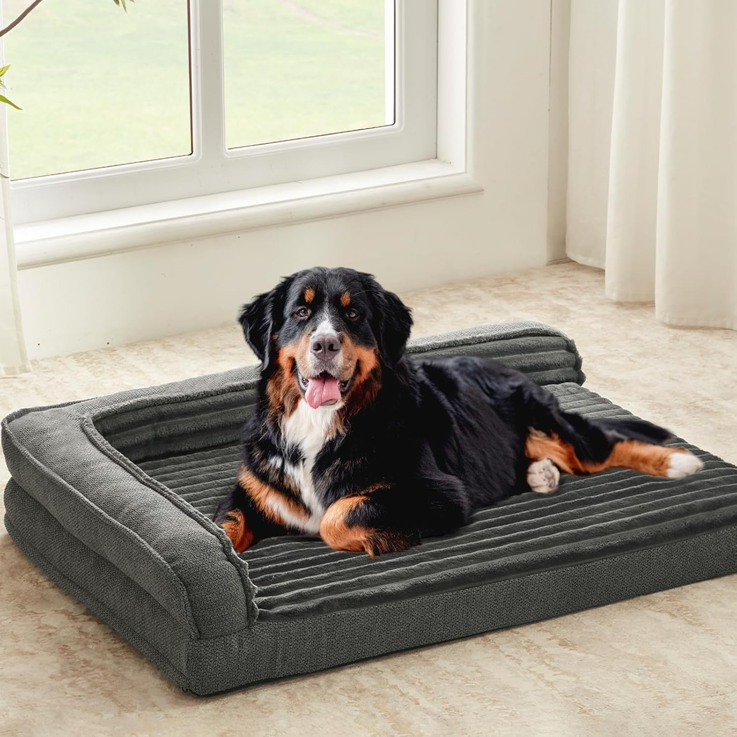 WINDRACING Orthopedic Dog Bed for Large Dogs, Bolster Sides Dog Sofa Bed with Removable Washable Cover & Non-Skid Bottom, Soft Pet Bed with Egg Foam Dog Couch for Sleeping, 36 X 23 Inch, Gray