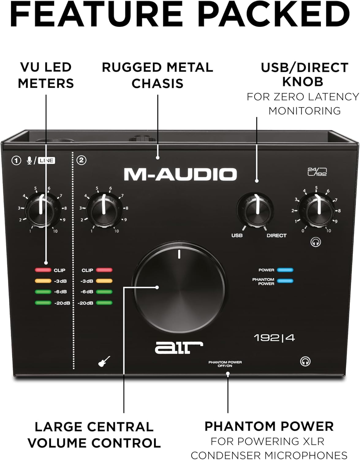 M-Audio AIR 192X4 USB C Audio Interface for Recording, Podcasting, Streaming with Studio Quality Sound, 1 XLR in and Music Production Software image number 3