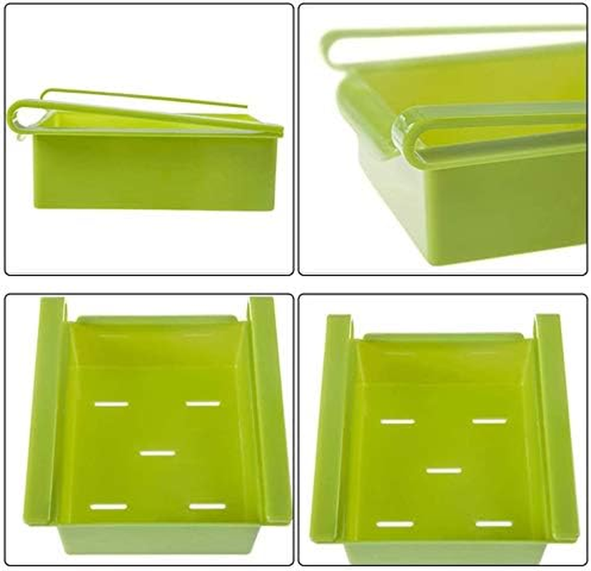 EZONEDEAL Fridge Drawer Organizer, Retractable Drawer Refrigerator Storage Box, Unique Design Pull Out Bins, Fridge Shelf Holder Storage Box, Small Size, Fit for Fridge Shelf (Green) image number 3