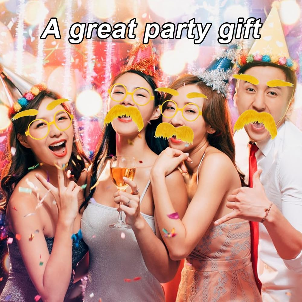 The Lorax Costume,Lorax Mustache and Eyebrows Glasses Set of 2,Fake Mustache for Adult, Lorax Mustache for Cosplay Costume Accessories and Halloween Festival Party,Yellow Mustache image number 2