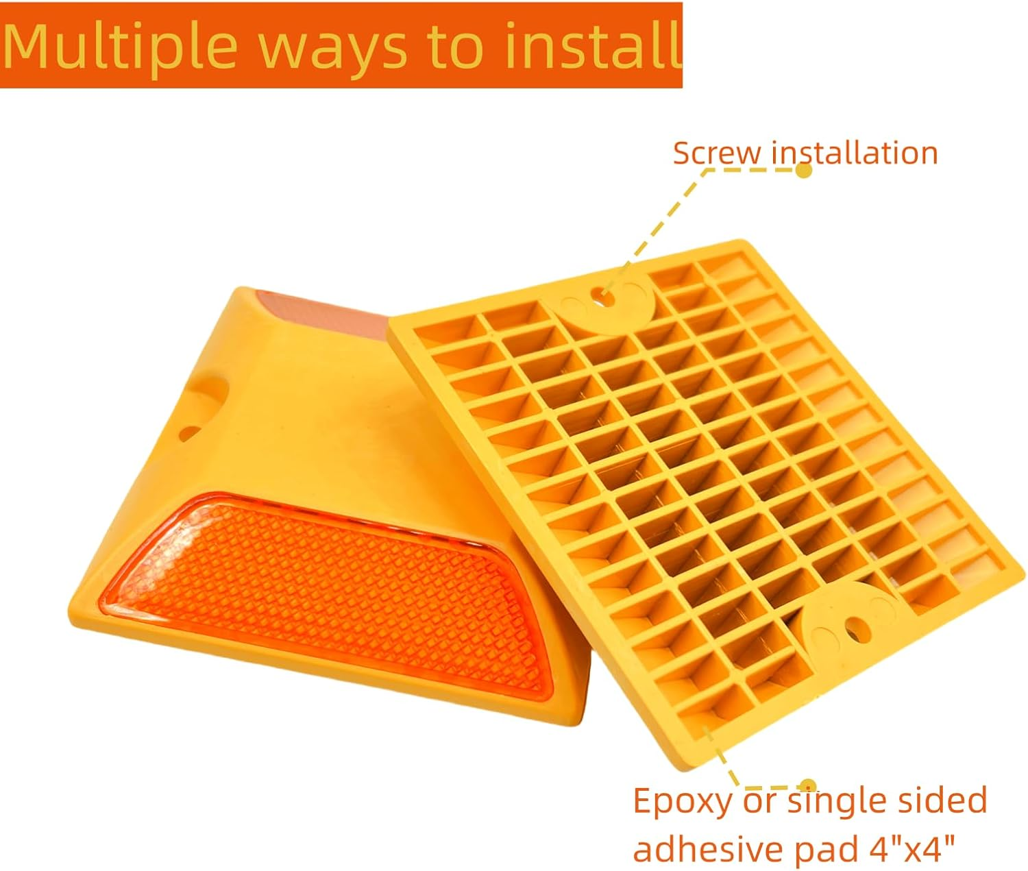 10 Pack Road Reflectors Reflective Lane Markers 4 by 4 Inch Street Pavement & Asphalt Stud Markers for Speed Bumps Sidewalks Pedestrian Crossings Freeways and Driveways image number 4