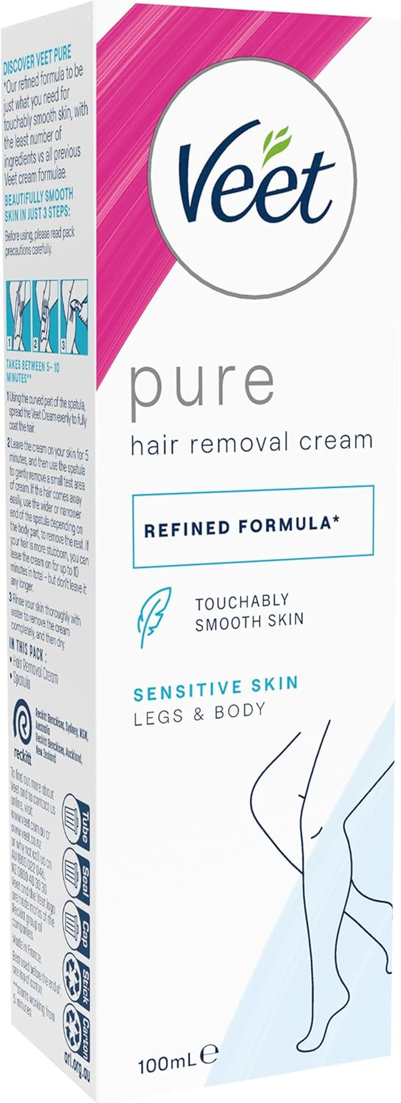Veet Pure Hair Removal Cream Legs and Body Normal Skin 100Ml image number 4