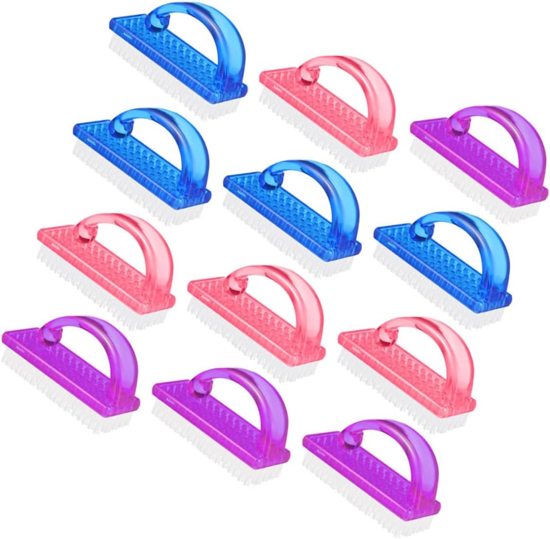 Hohopeti 12Pcs Fingernail Cleaning Brush Nail Dust Remover Tool Ergonomic Handle Flexible Head for Manicure