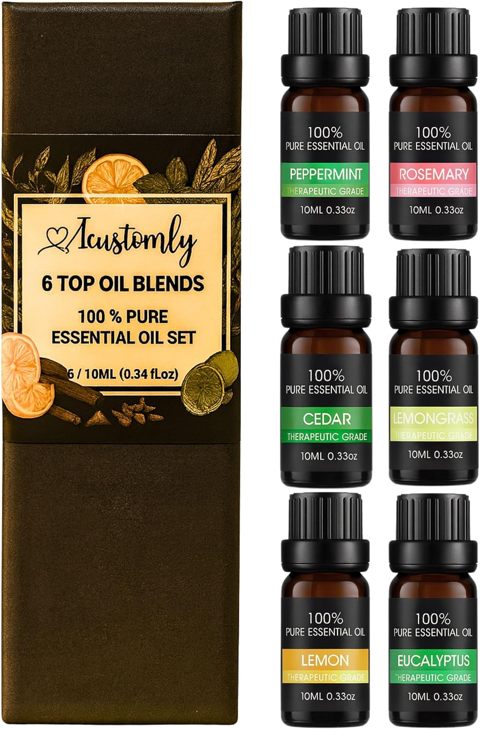 Essentials Oil Set (6 Pack) - 100% Pure Essential Oils | Eucalyptus Oil, Peppermint Oil, Cedarwood Essential Oil, Lemon Essential Oil, Lemongrass Essential Oil, Rosemary Essential Oil, Aromatherapy Oils Gift Set-6 Pack, 10Ml image number 6