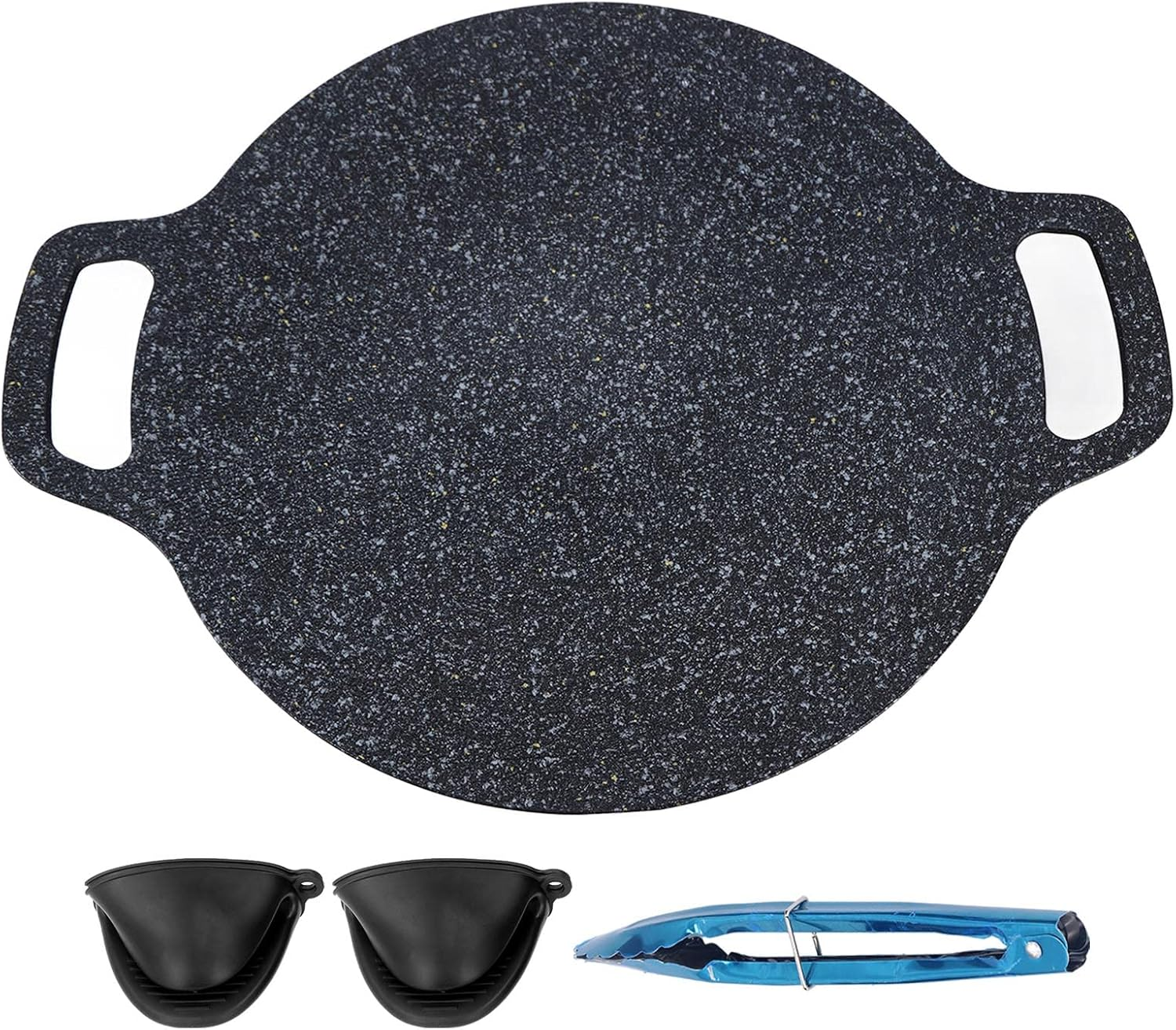 Aluminum round Griddle Grill Pan, Medical Stone Coating Easy to Clean Reusable Korean Grill Pan Nonstick with Food Clip for Outdoor (38Cm) image number 4