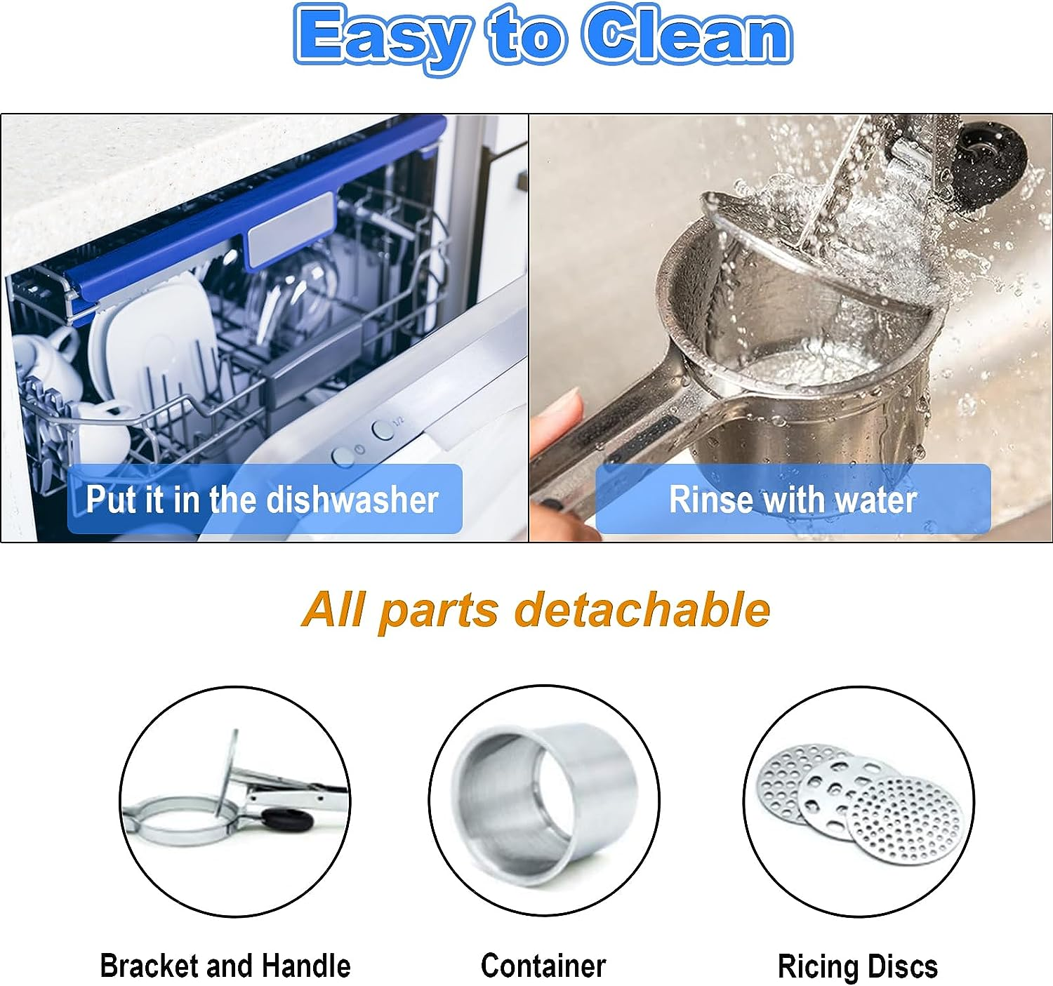 Potato Ricer with 3 Interchangeable Discs Large Mashed Potatoes Ricer Stainless Steel Kitchen Press and Mash Tool Heavy Duty Potato Masher Squeezer Kitchen Gadget Easy to Clean image number 2