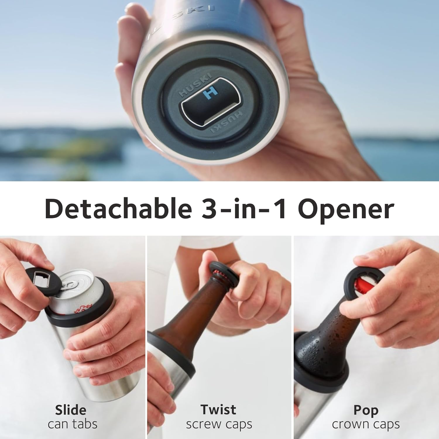 Huski Big Can Cooler | New | Premium 440Ml & 500Ml Beer & Energy Drink Cooler with Detachable 3-In-1 Opener | Triple Insulated | Keeps Cans up to 10X Colder | Doubles as a Tumbler (Black) image number 4