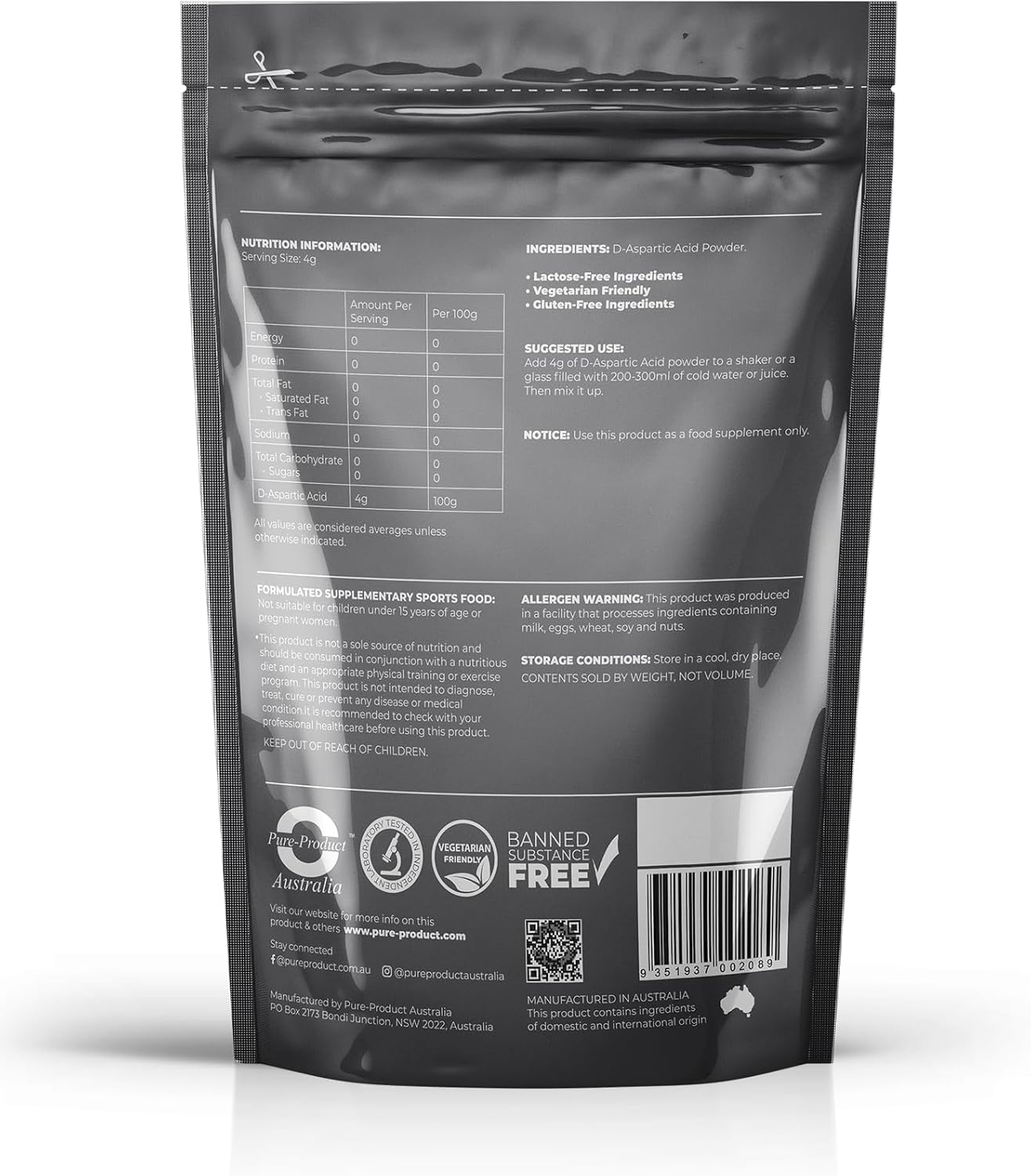 Pure Product Australia PURE D-ASPARTIC ACID POWDER DAA TESTOSTERONE BOOSTER (1KG)