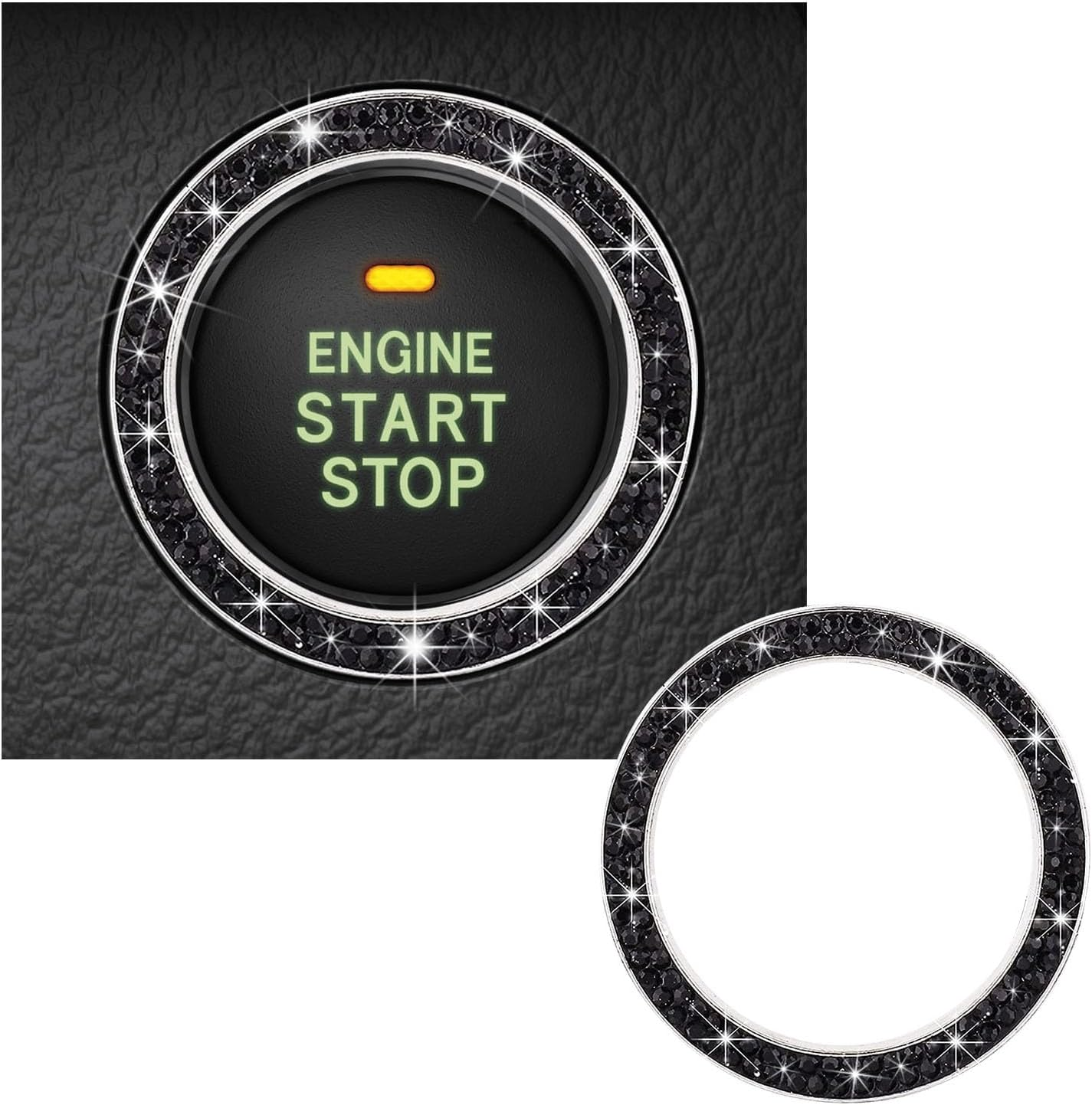 Kewucn Bling Crystal Double Rhinestone Car Engine Start Decoration Ring, Sparkling Push Start Button Sticker, Key Ignition & Knob Ring Decoration, Bling Car Interior Accessory(White)