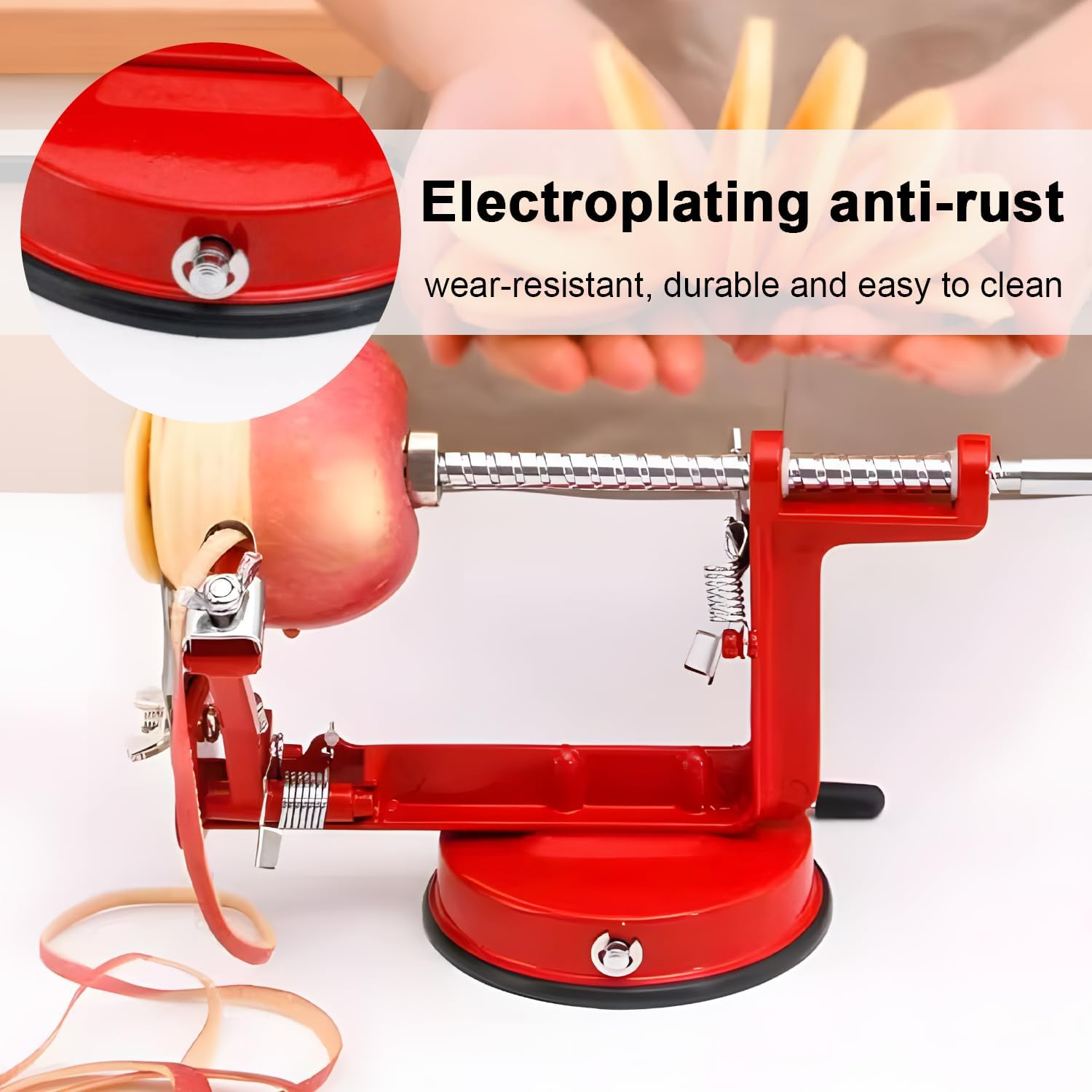 Apple Peeler, Apple Peeler Slicer Corer, Durable Hand-Operated Fruit Peeler with Stainless Steel Blades and Powerful Suction Base for Apples Pears Potatoes (Red) image number 5