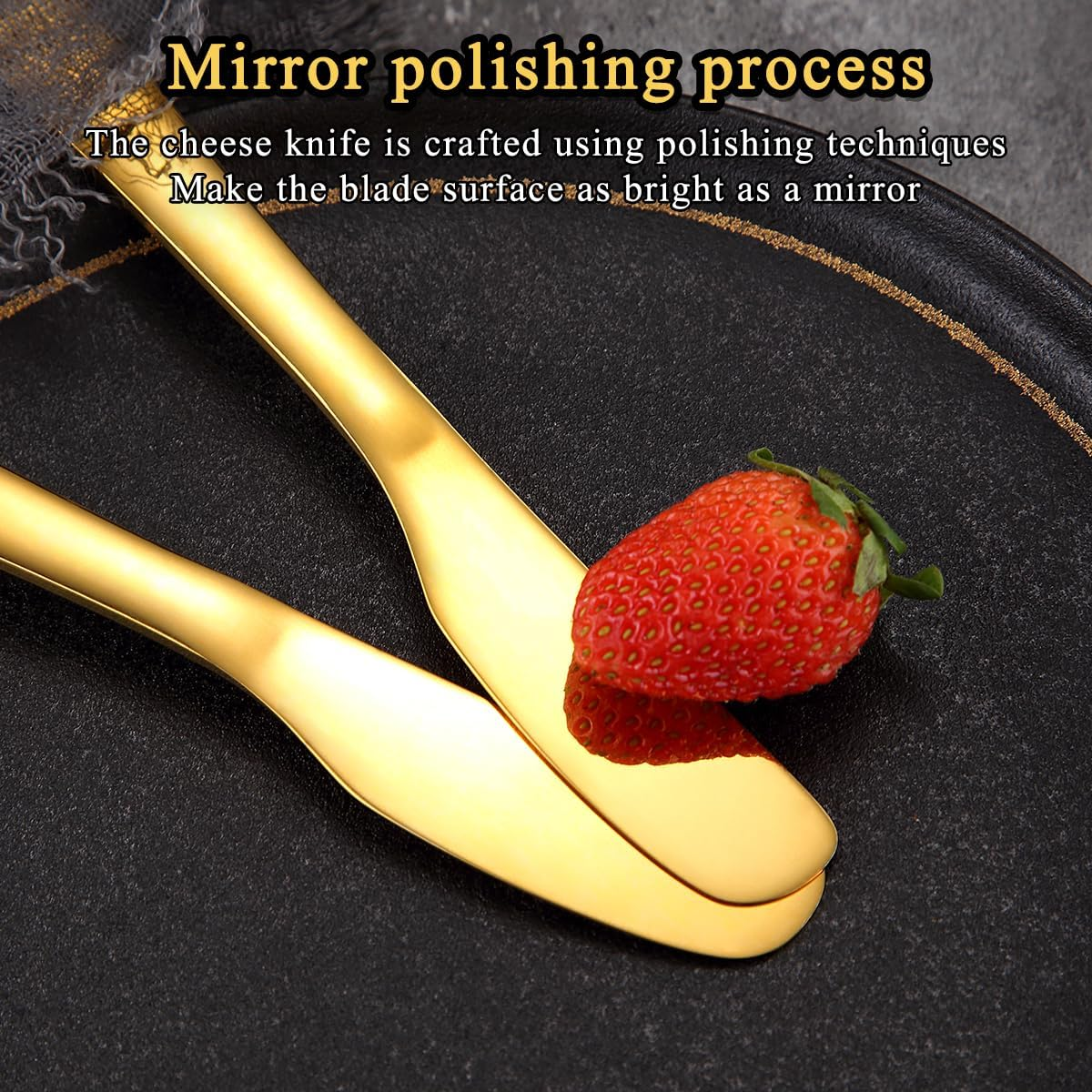 Homquen Stainless Steel Butter Knife, Gold Butter Knife,Butter Application Knife Can Be Used in Kitchen, Dining Set, Kitchen Gadgets, 4 Pieces Set - Golden image number 6