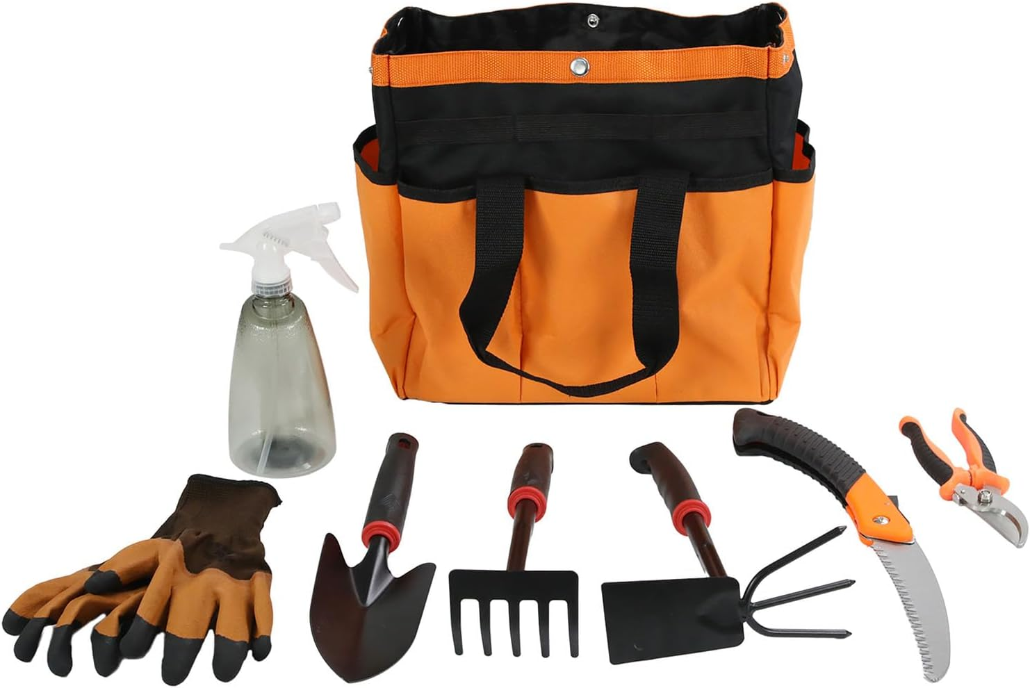 Lambu Garden Tote Bag with Tool Set, 8Pcs Outdoor Gardening Hand Tools Bag, Garden Multi Pockets Tool Organizer Contain Secateurs,Cultivator,Folding Pruning Saw,Trowel,Spray Bottle,Gloves,Culti-Hoe image number 1