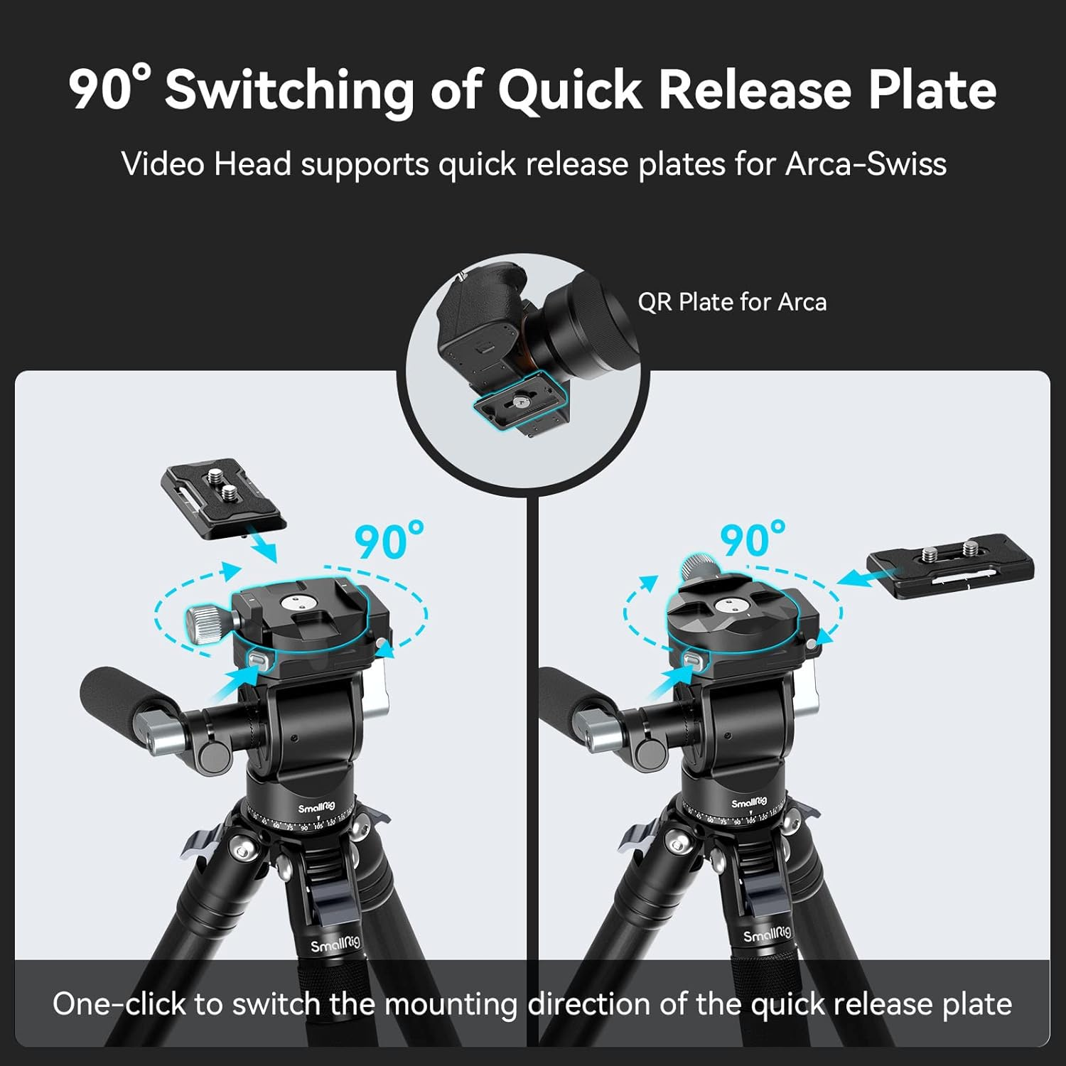 Smallrig Video Head for Vertical/Horizontal Shooting, Tripod Pan Tilt Fluid Head W/Telescopic Handle and Switchable QR Plate for Arca, Max Load 5Kg for Camcorder, Mirrorless, DSLR - 4104 image number 1