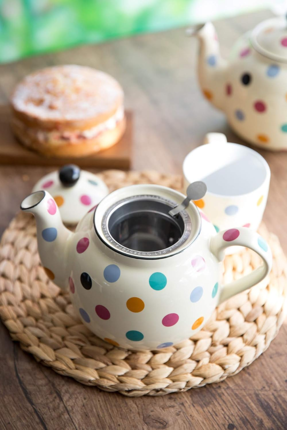 London Pottery Farmhouse Polka Dot Teapot with Infuser, Ceramic, Ivory/Multi Spot, 2 Cup (500 Ml)