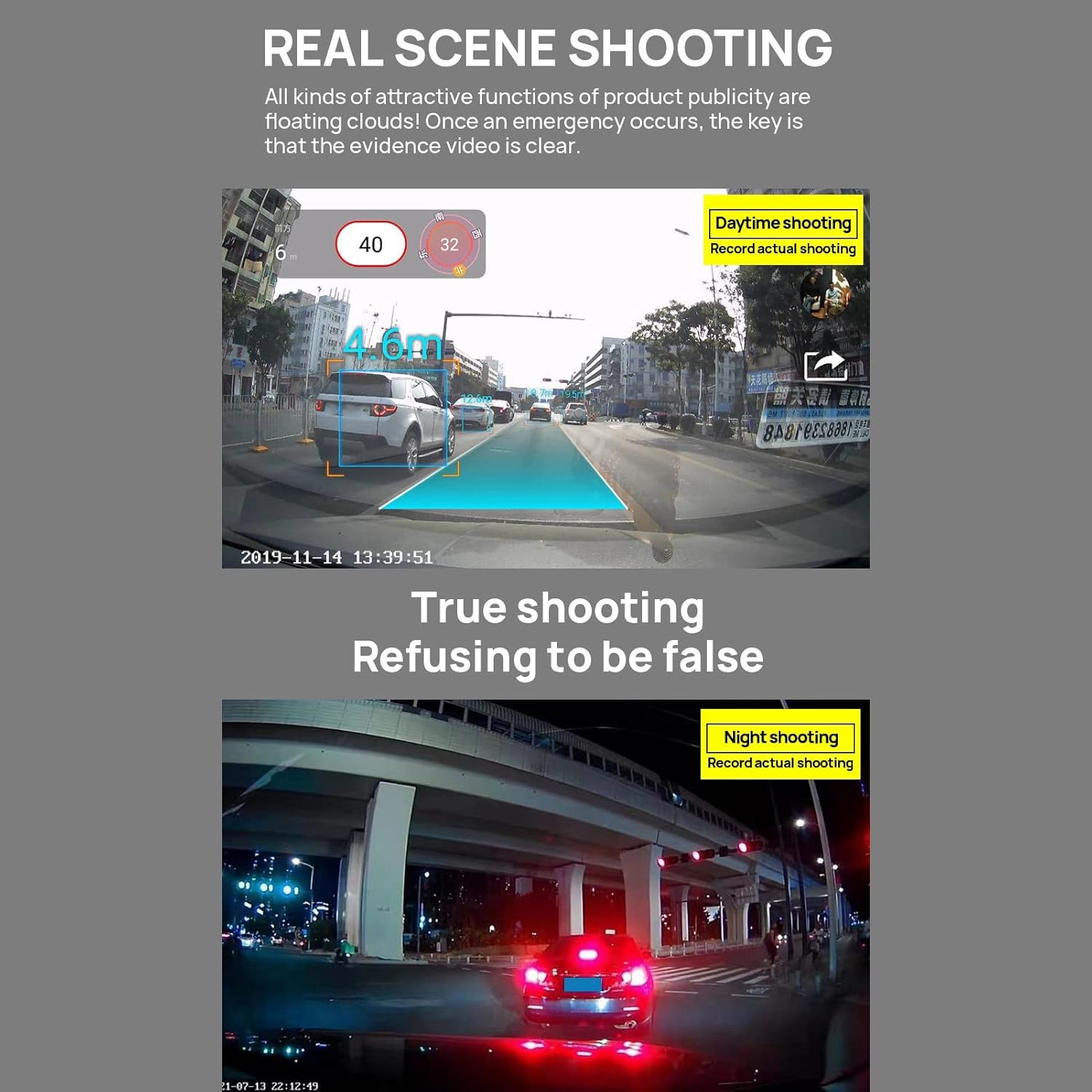 Car Front Rear Dash Cam, 720P Camera for Cars, USB Connection, ADAS Drive Assistant, Motion Detection, 170 Wide Angle, Aluminium Alloy GPS Smart Dash Cam image number 1