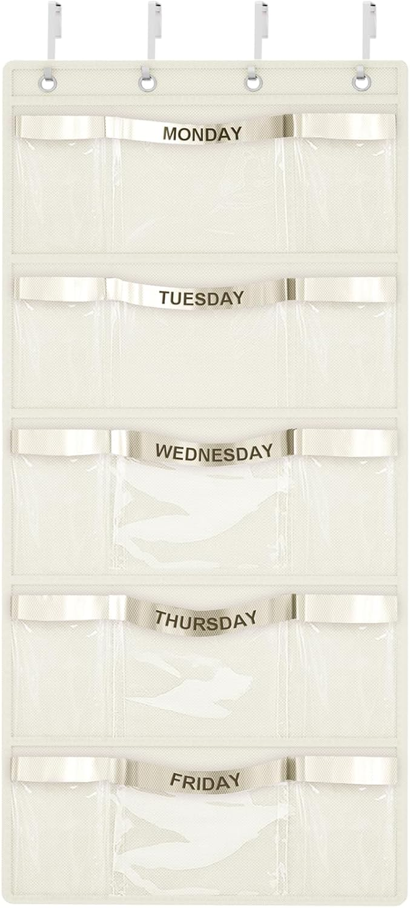 VERONLY Weekly Hanging Closet Organizer for Kids,Day of Week Kids Clothes Organizer,School Clothing Storage Monday to Friday Hanging Closet Organizer Shelves for Bedroom,Bathroom,Dorm (Grey)