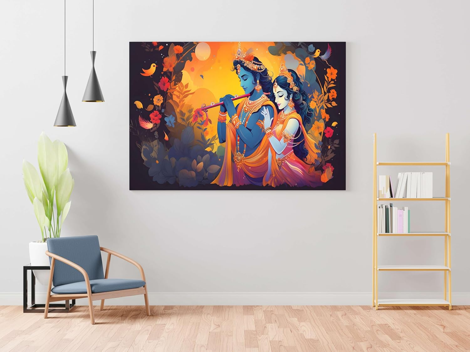 Done with Love Store Radha Krishna Paintings for Wall Decoration with Frame Canvas Painting for Living Room Bedroom Home Office & Hotels (34 Inch X 22 Inch CH-RK-LDP8) image number 2