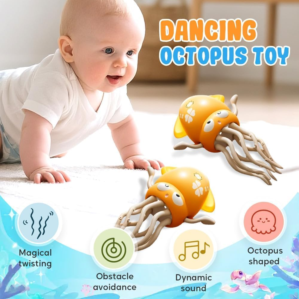Electric Dancing Octopus Toy, 2025 New Crawling Dancing Automatic Obstacle Avoidance Octopus Sensor Toy,Creative Magic Crazy 8-Leg Action Obstacle with LED Lights & Music,Self-Navigating (A-Yellow) - A-Green image number 7