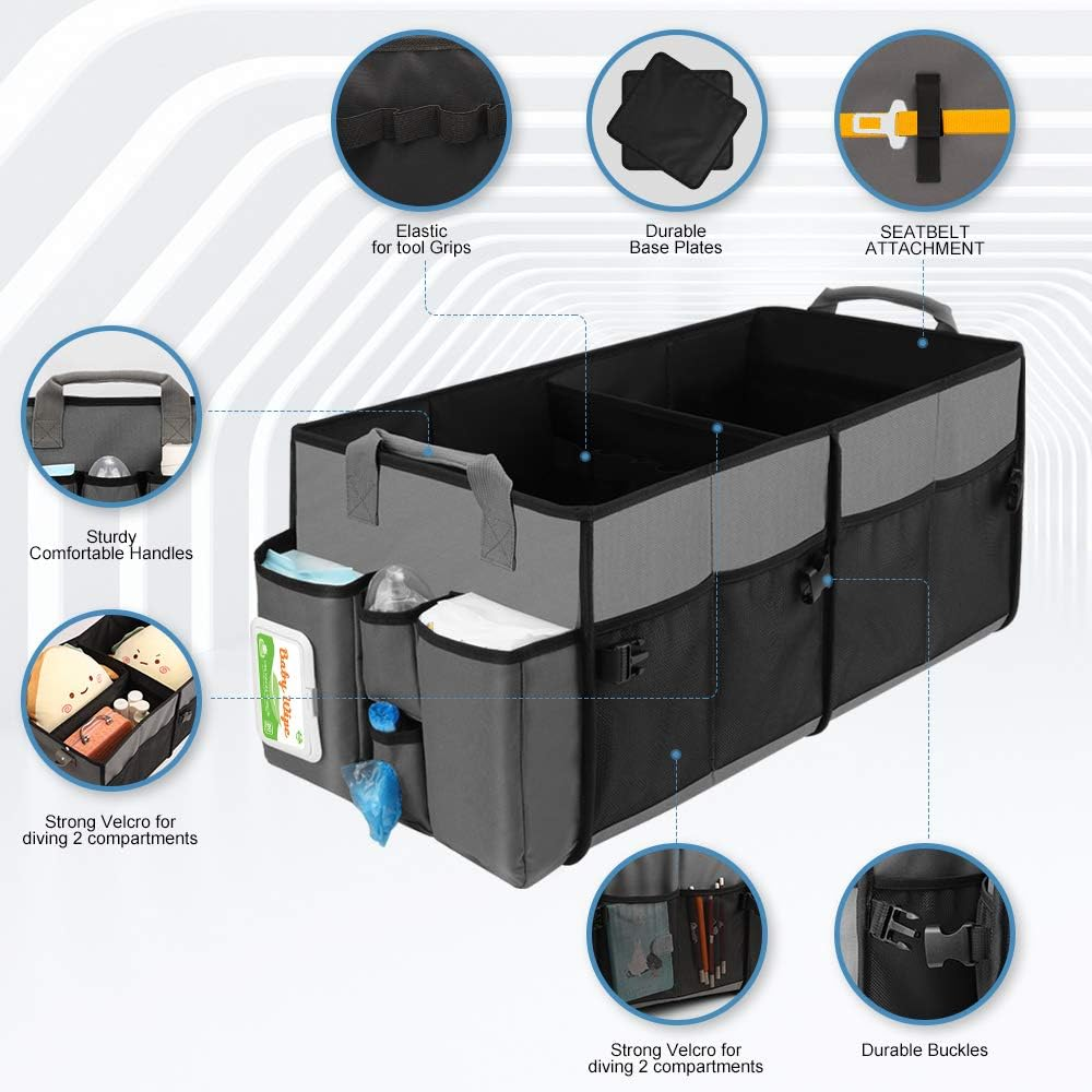 Collapsible Trunk Organizer & Diaper Changing Station, Baby Diaper Caddy Organizer with Movable Dividers, Easy-To-Reach for Back Seat Travel Car Organizer, Waterproof Car Trunk Organizer Groceries image number 6