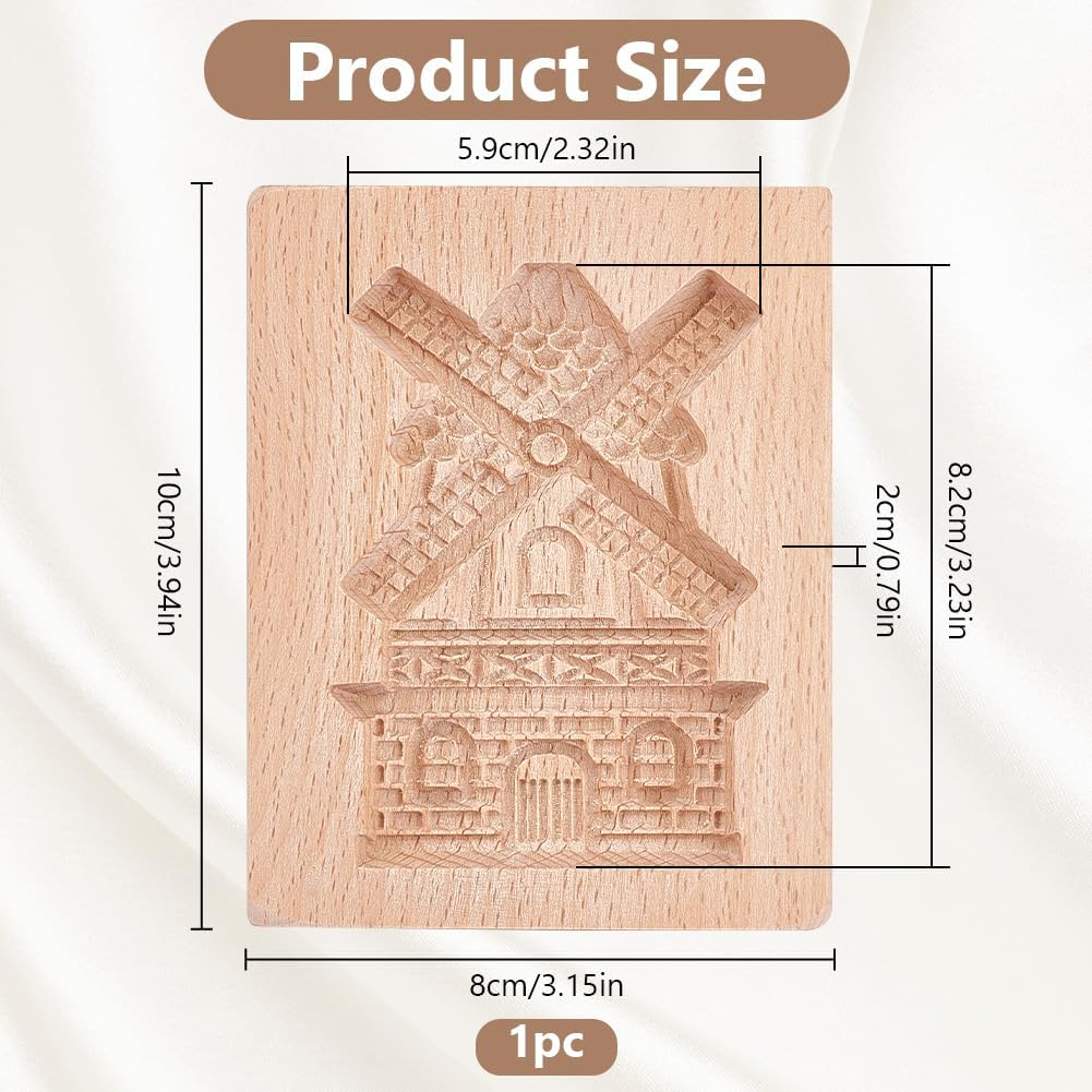 GOMAKRER 1 Pcs Carved Wooden Windmills Cookie Mold, Kitchen Wooden Cookie Cutter 3D Biscuit Press Stamp Molds Gingerbread Cookie Stamp for Christmas Kitchen DIY Baking Tools image number 2