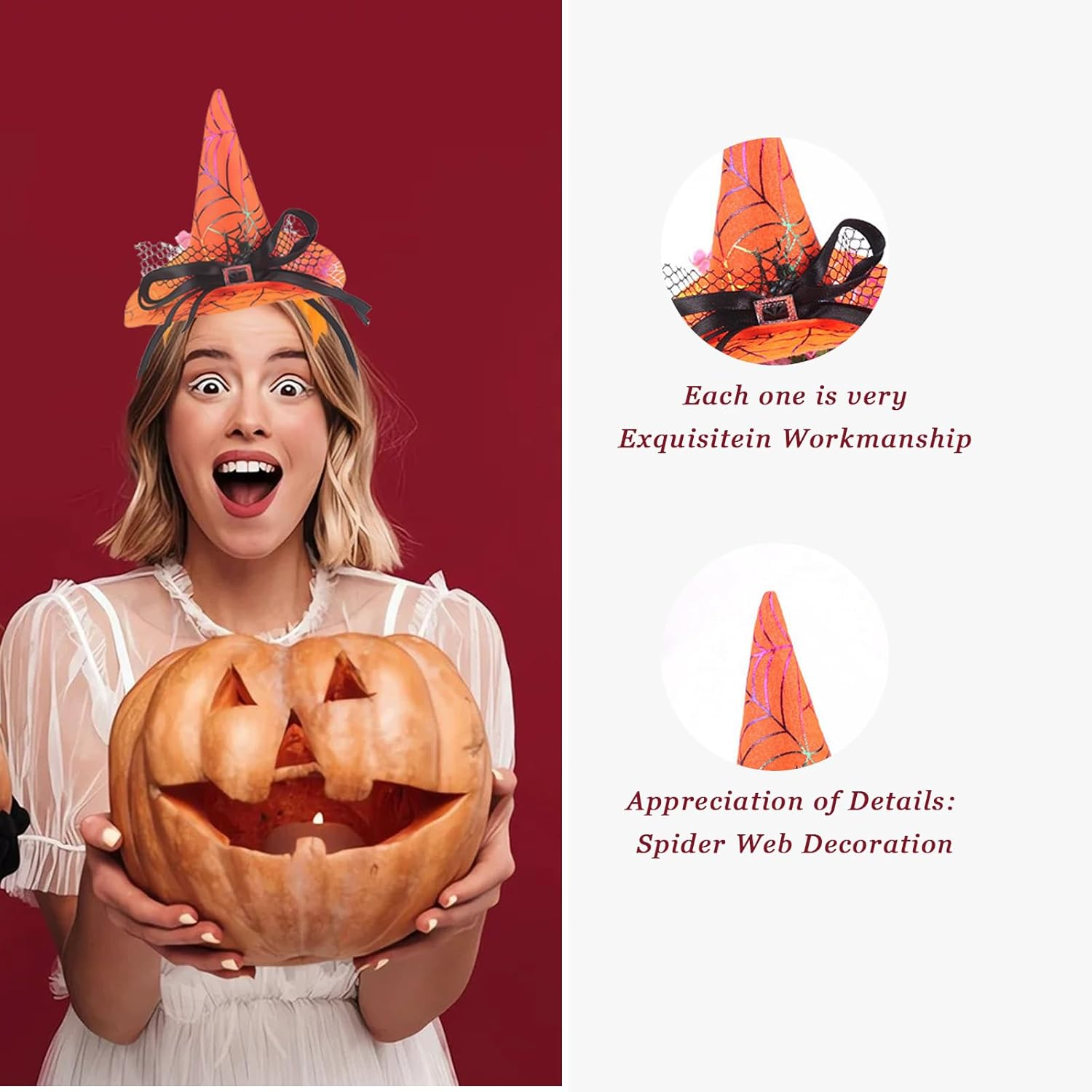 OHEETU 3Pcs Mini Witch Hat Headbands Halloween Hair Accessories Cosplay Dress-Up Photo Props for Costume Party image number 3