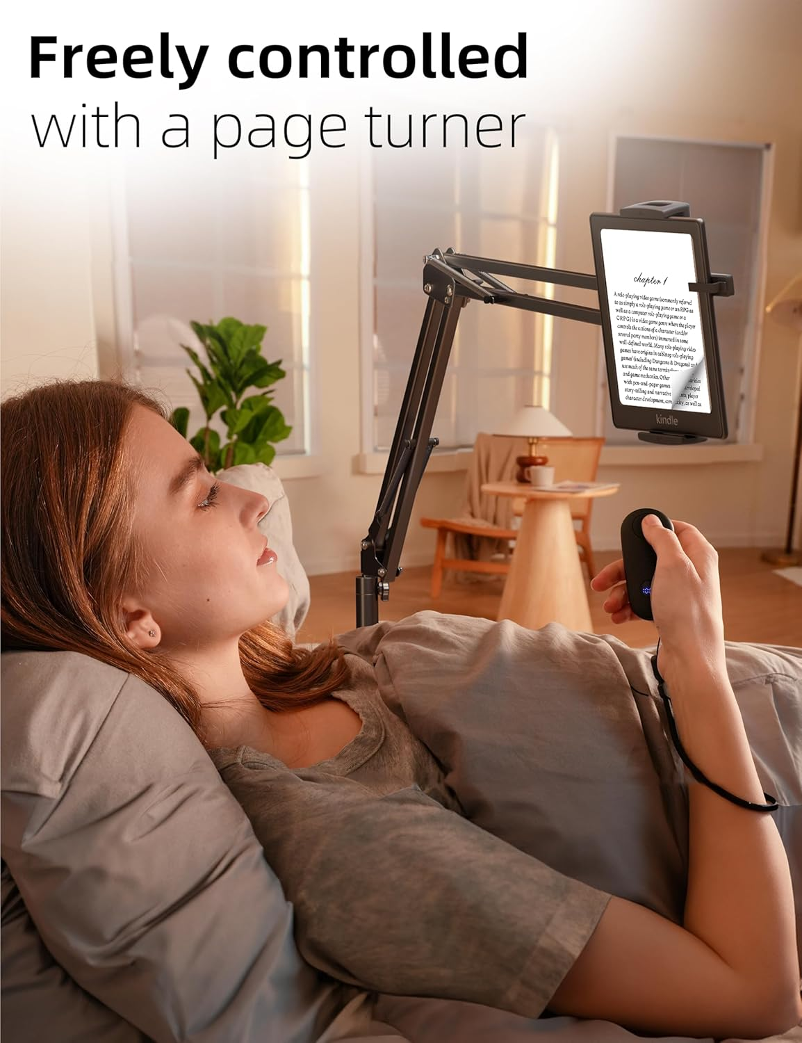 Floor Stand Kindle Holder with Remote Page Turner for Reading in Bed, Tablet Mount with Clicker, Kindle Accessories Tablet Stand Holder for Kindles Tablets Iphones 4.7-12.9 Inch(Black) image number 5