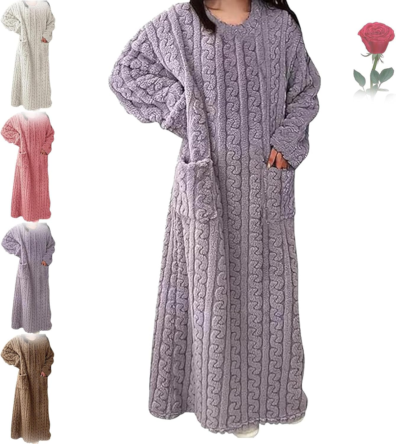 Women'S Winter Nightgown - Ultra Soft Coral Fleece & Velvet Loungewear, Extra Long Cozy Sleep Dress for Cold Nights