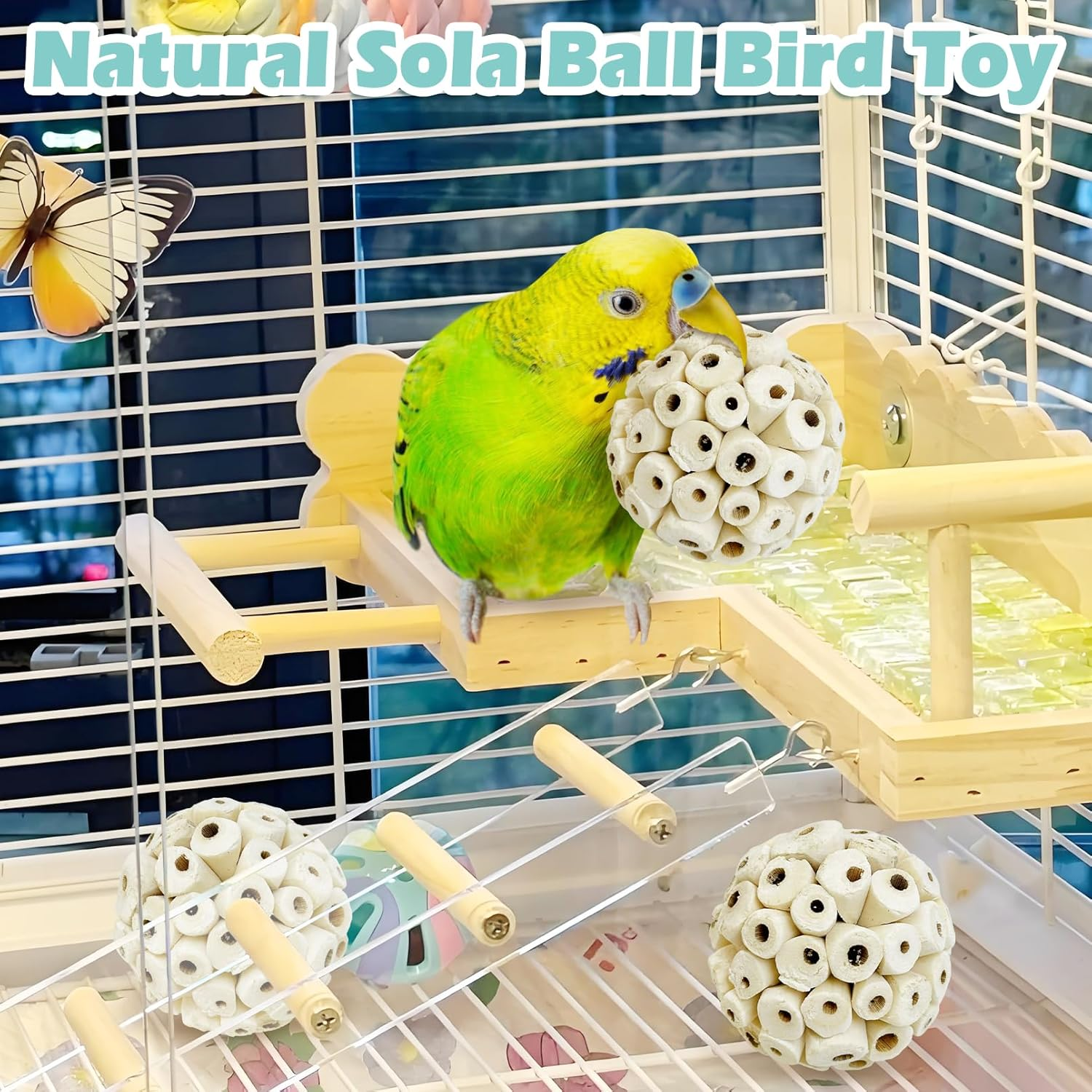 PINVNBY 12 Pack Small Sola Balls Bird Toys Soft & Chewable Bird Chew Ball Natural Sola Plant Lightweight Shred Toy for Parakeet Cockatiel Lovebird Budgie and Similar Sizes Pets image number 3