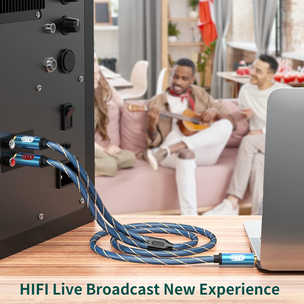 EMK 2RCA Cable Jack 3.5Mm to 2 RCA Audio Aux Cable Nylon Braided Male to 2Rca Cables AUX Cord for Smartphone, Amplifier, Speaker, Subwoofer, TV, Car Stereo (2Meters) image number 1