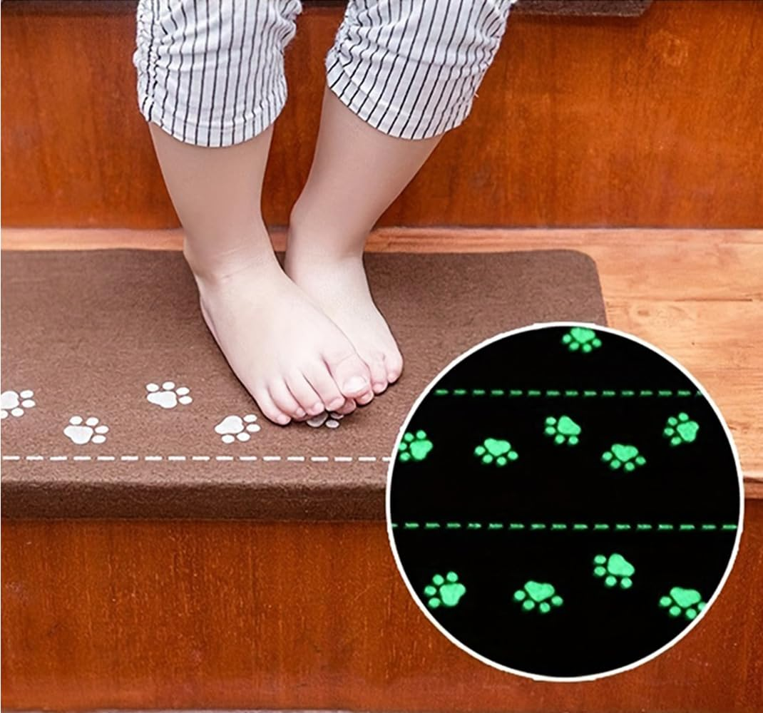 2 Pack Luminous Stair Treads Mats Anti-Slip Rugs Night Light Luminous Pads Runner Mute Home Decor Cat Staircase Carpets Protector Pattern Floor Mat Kitchen Rug for Kids and Dogs image number 5