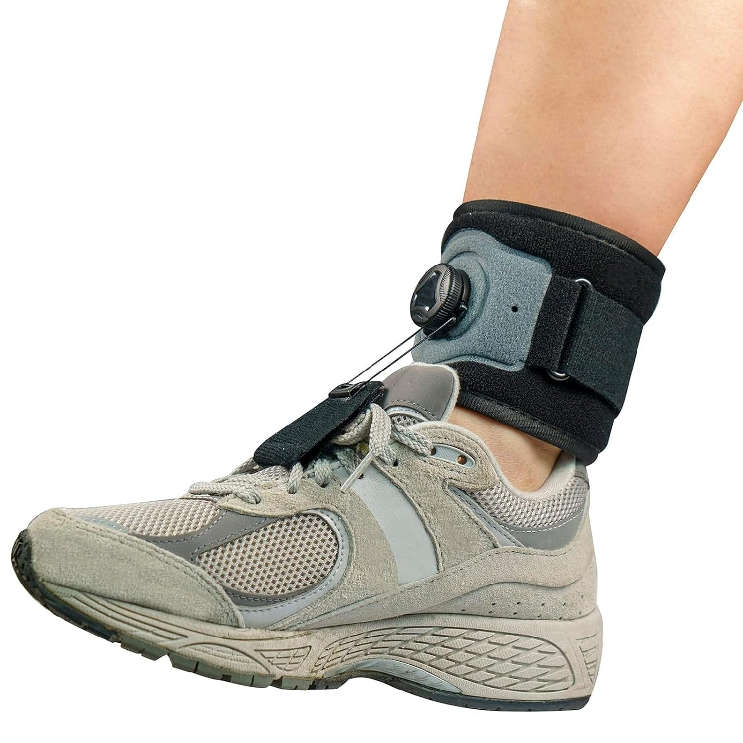 Drop Foot Brace with Reel-Adjust Dorsiflexion Foot Support Lifting up Foot Drop Brace for Walking with Shoes for Foot Drop Cause by Als,Ms,Stroke,Diabetic Neuropathy AFO Fit Women & Men (1, Gray-Black) image number 4