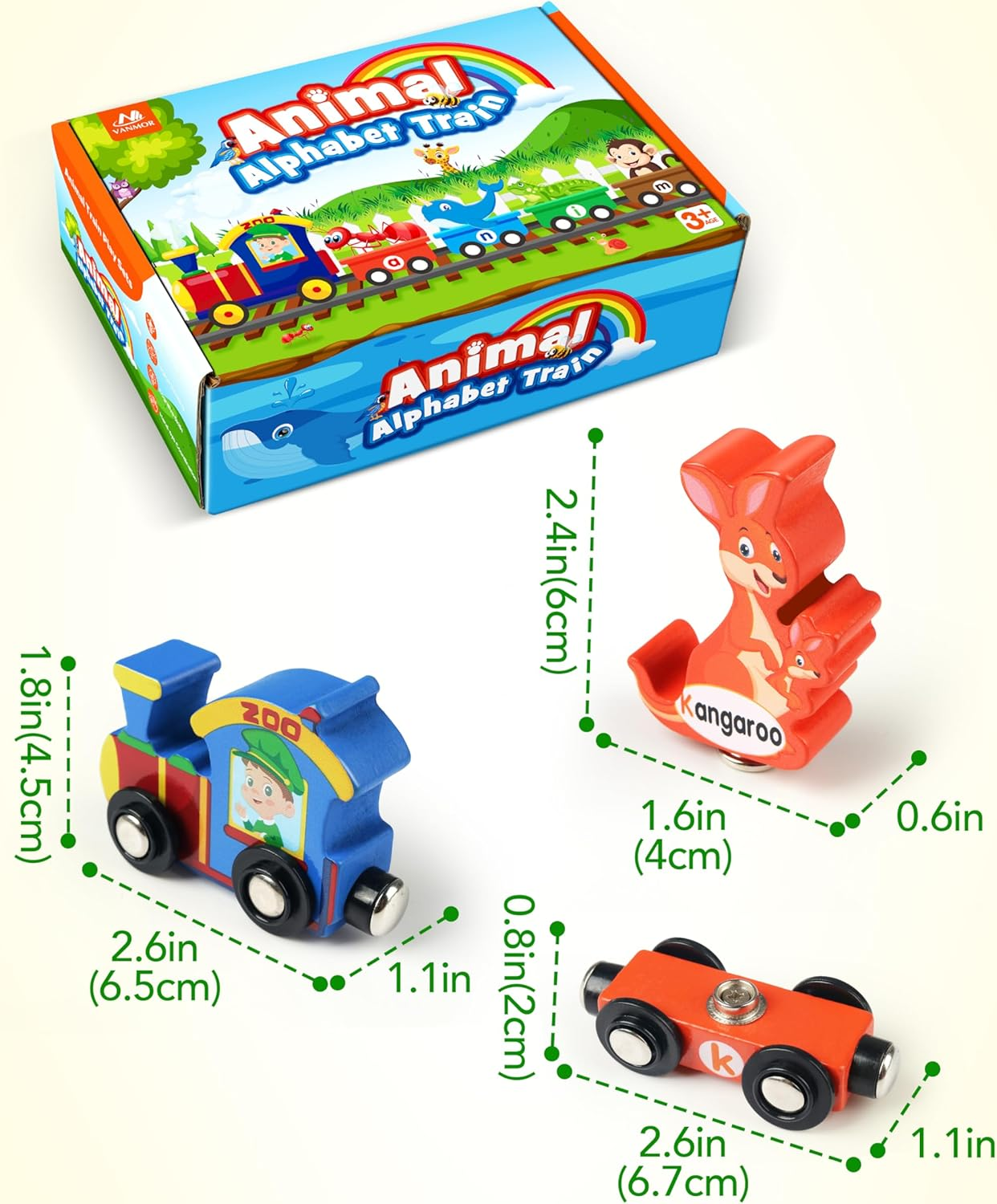 Vanmor Wooden Train Set, Snap-Connection Animal Trains, STEM Take Apart Animal Play Set, Toddler Matching and Magnetic Alphabet Train Learning Toys for Kids Ages 3-5 image number 4