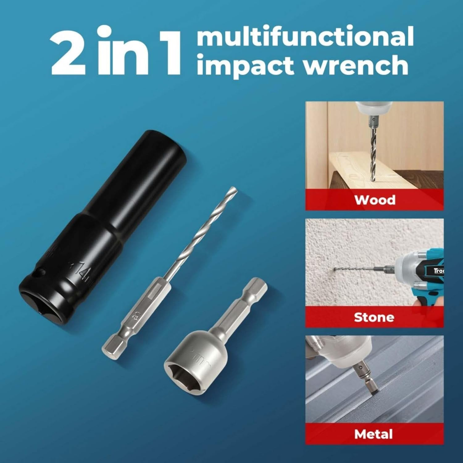 Traderight 21V Cordless Impact Wrench &ndash; 1/2" Hex Chuck,400Nm Torque,3000Rpm Variable Speed Trigger,72-Piece Impact Socket Set&Tool Kit with 2&times;4.0Ah Batteries for Diy,Automotive&Power Tools Projects image number 3