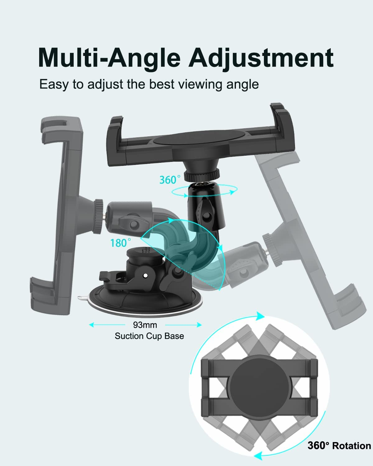 EXSHOW Windshield Car Tablet Mount, Window Dashboard Tablet Holder, 95Mm Powerful Suction Mount for Ipad Pro 12.9/ Air/Mini, Galaxy Tab, Iphone, More 4-13'' Phone & Tablets,1/4'' Screw Tip for Camera image number 5