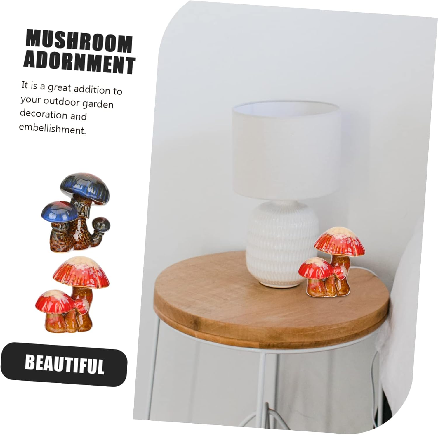 STOBAZA 2Pcs Simulated Mushroom Decor Ceramic Mushroom Statues Plant Pot Decors for Outdoor Gardening image number 6