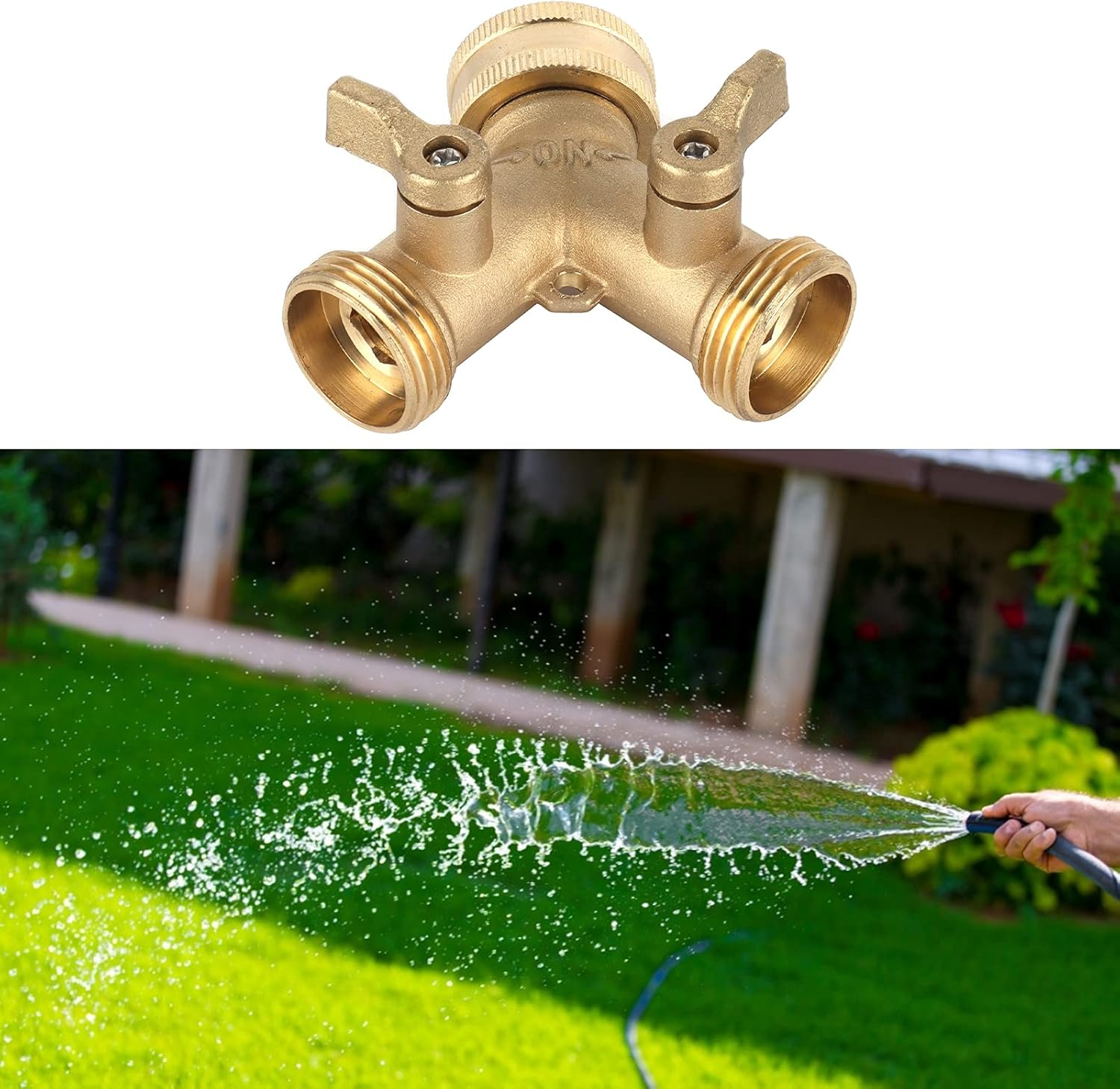 Gernie 2 Way Garden Hose Splitter, Brass Body with Ball Valve, G3/4 Y Connector, Hose Connector, Parts & Connectors, VALVE
