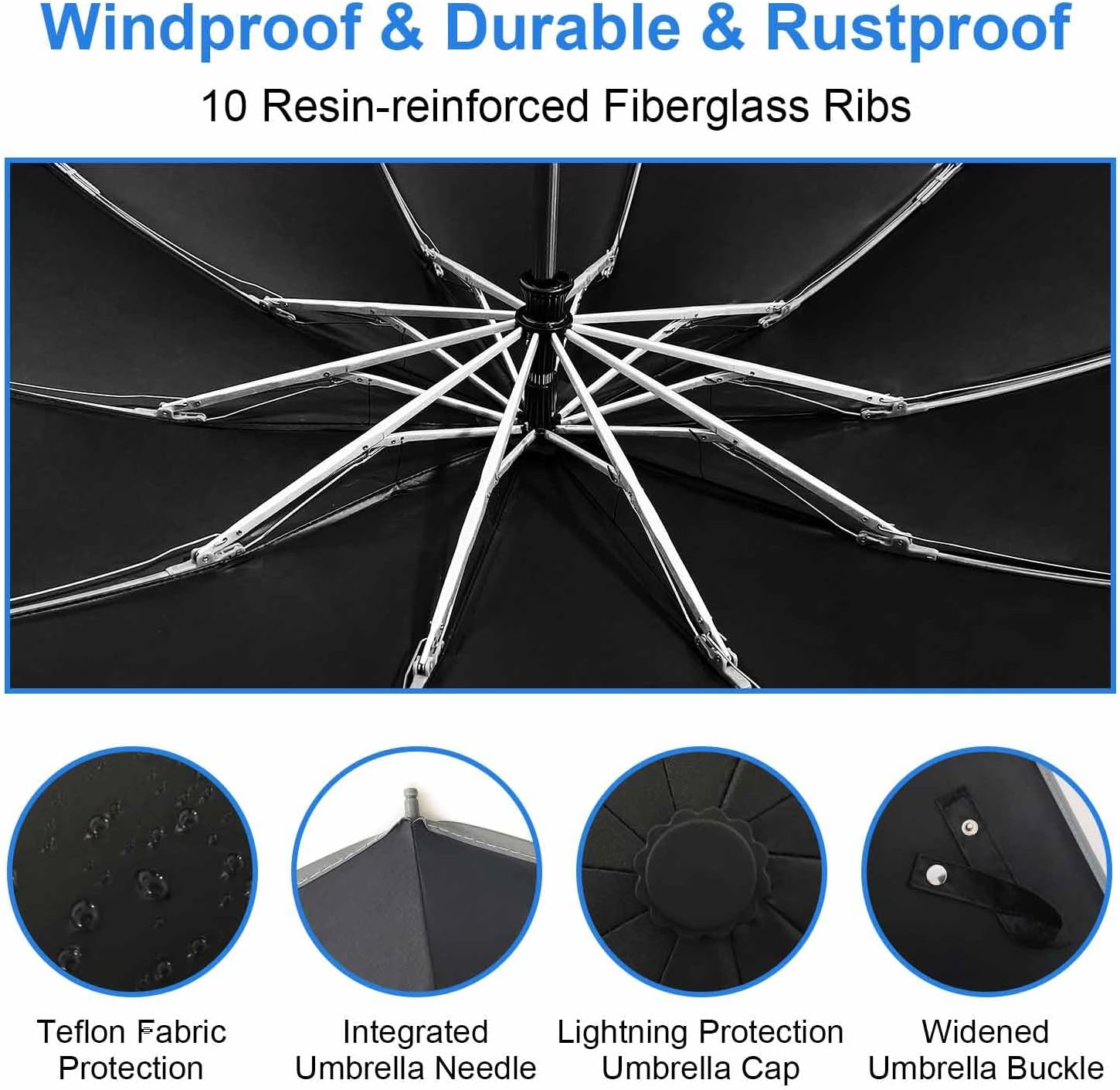 DAWNTREES Travel Folding Umbrella | UPF 50+ 99% UV Protection,Sun UV Umbrella,Sturdy Windproof, Reflective Safety Strip,Compact Auto Open/Close Umbrella for Men Women,Gift Package image number 3