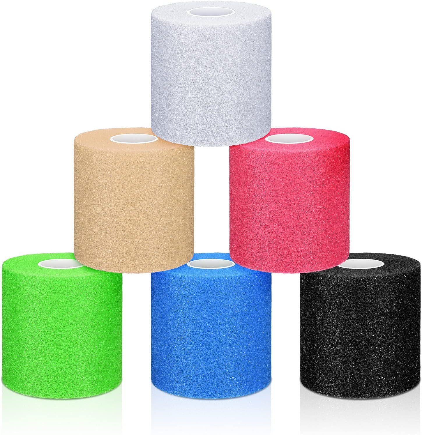 6 Pieces Foam Underwrap Athletic Foam Tape Sports Pre Wrap Athletic Tape Sports Tape for Ankles Wrists Hands and Knees, 2.75 X 30 Yards (Wheat, White, Blue, Green, Pink, Black) image number 1